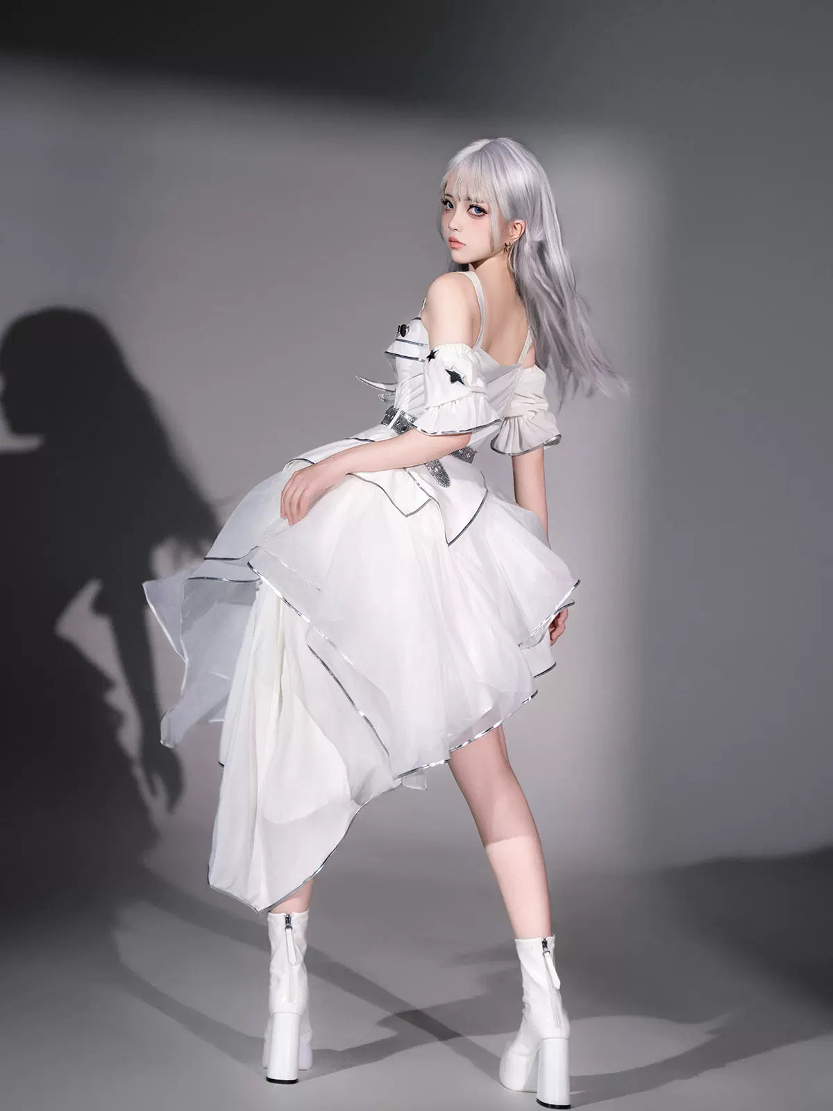 Silver Wing Cyberpunk Futuristic Lolita JSK Camisole Dress Set