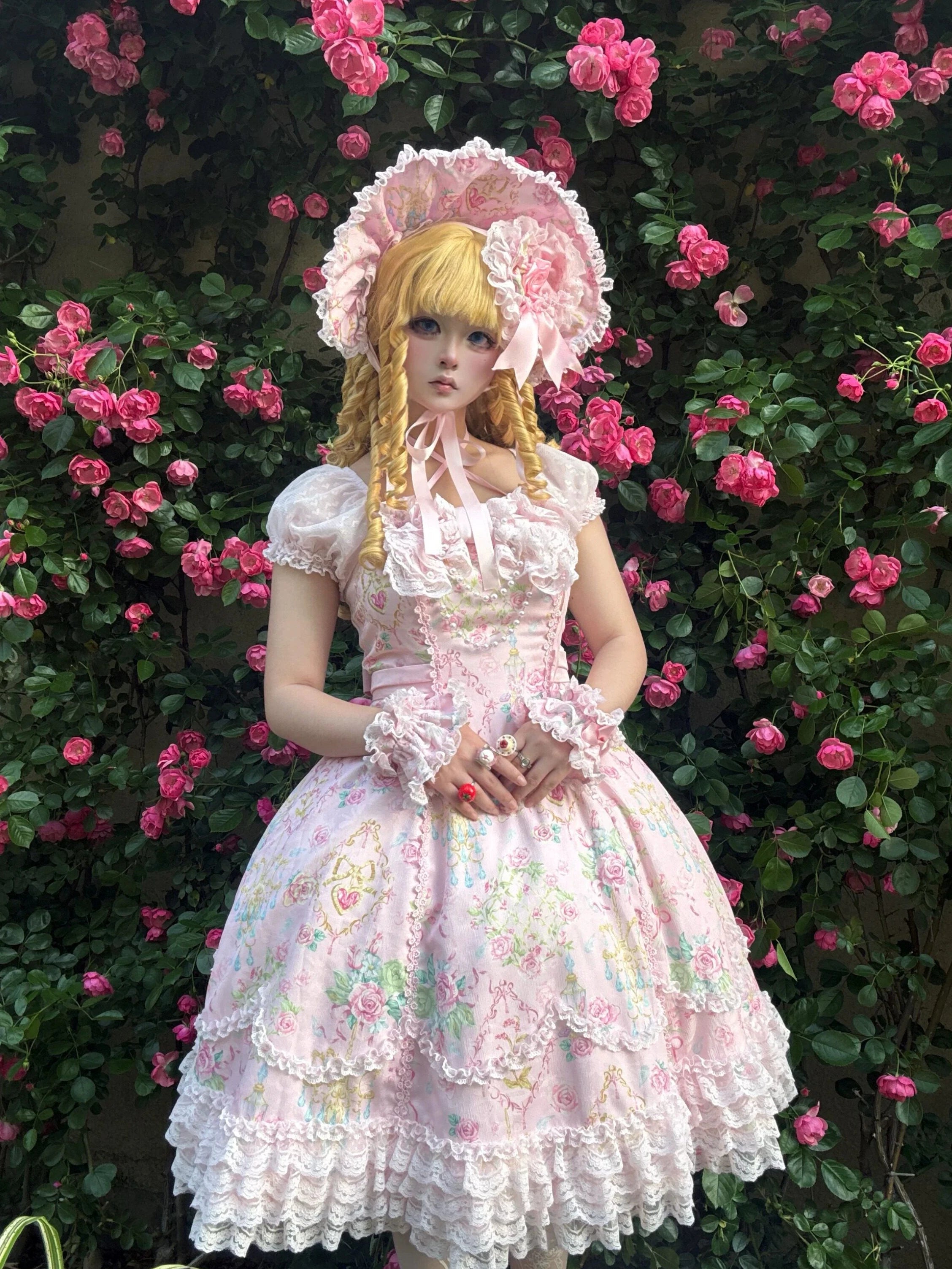 Spring 2025 Vintage Flower Wall Chandelier Rose Print Sweet Lolita JSK Dress