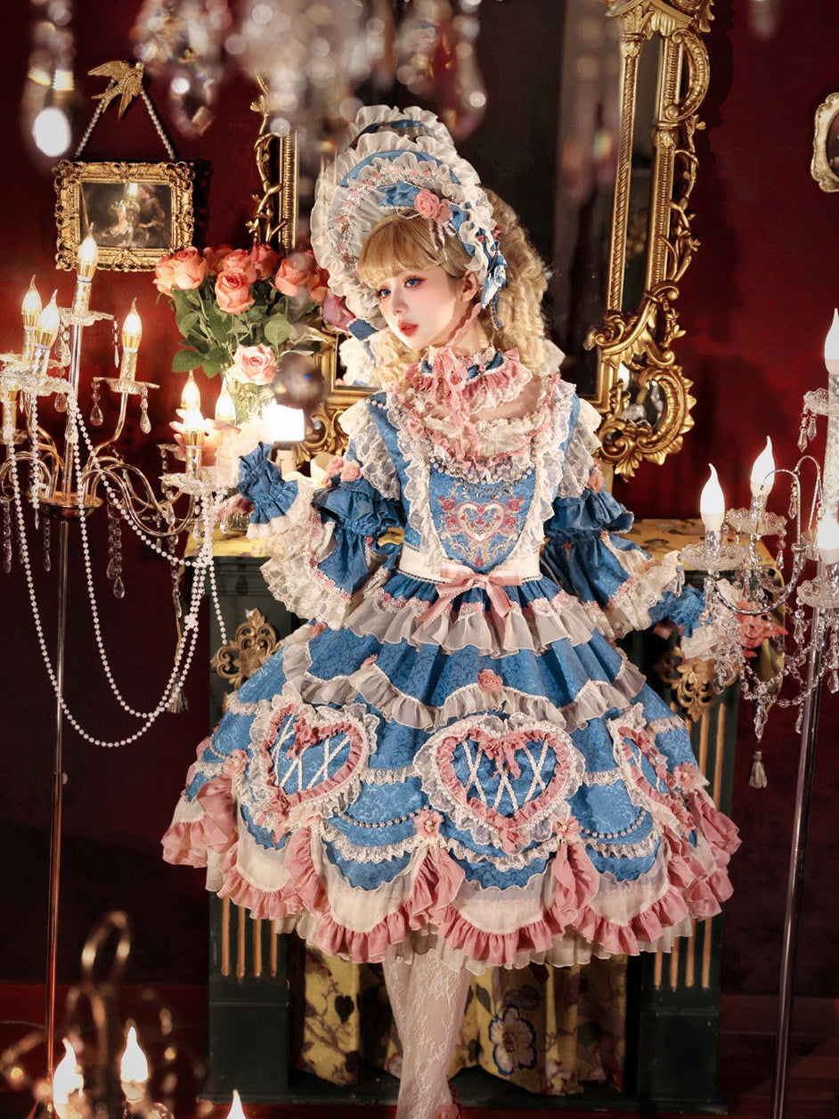 Blue Whisper Dream Vintage Cake Lolita OP Dress
