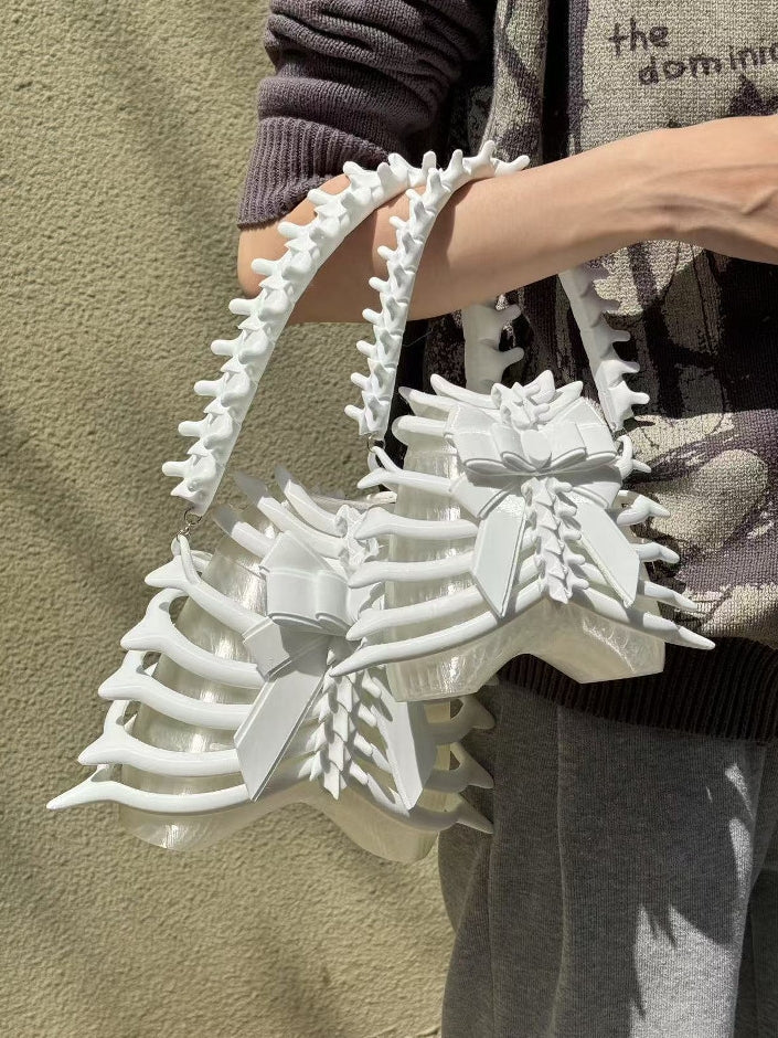 Rib Cage 3D Printed PLA Resin Crossbody White Bag