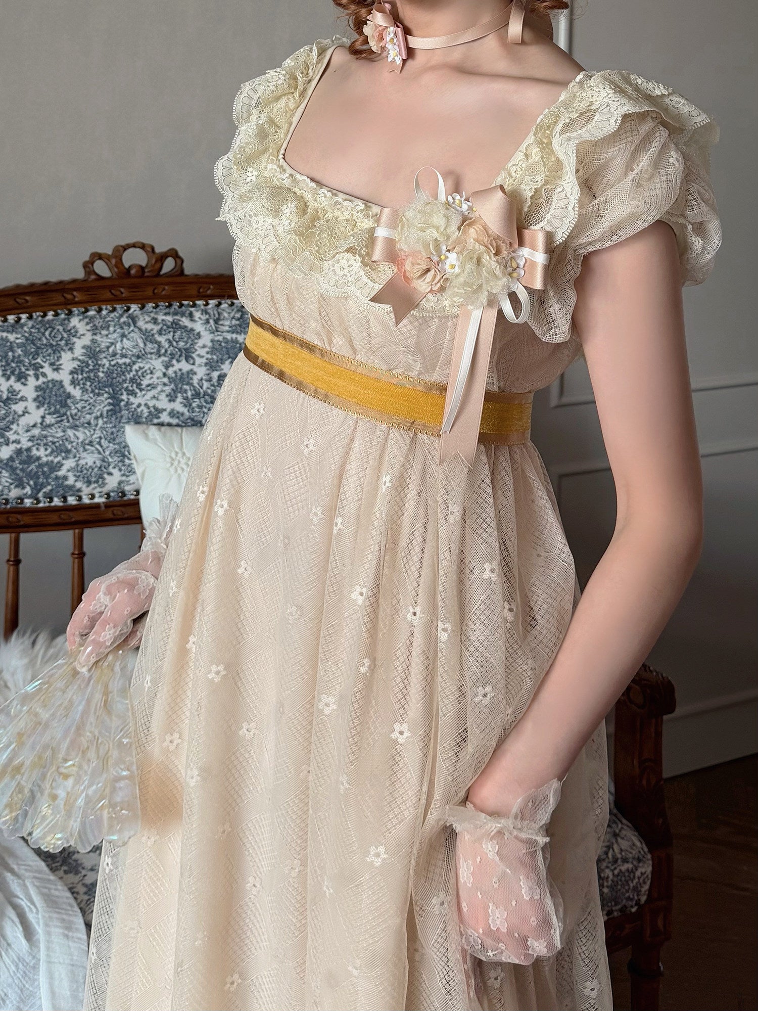 Bathing in Light Cream Empire Waist Lolita OP Dress