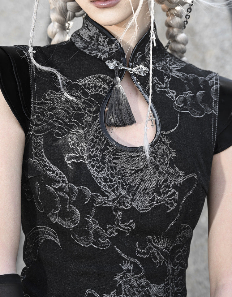 Lolita Punk Dragon Print Denim Dress LG1025