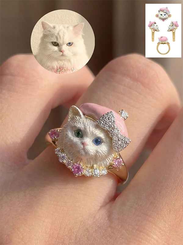 Heterochromia Cat Embossed Adjustable Ring