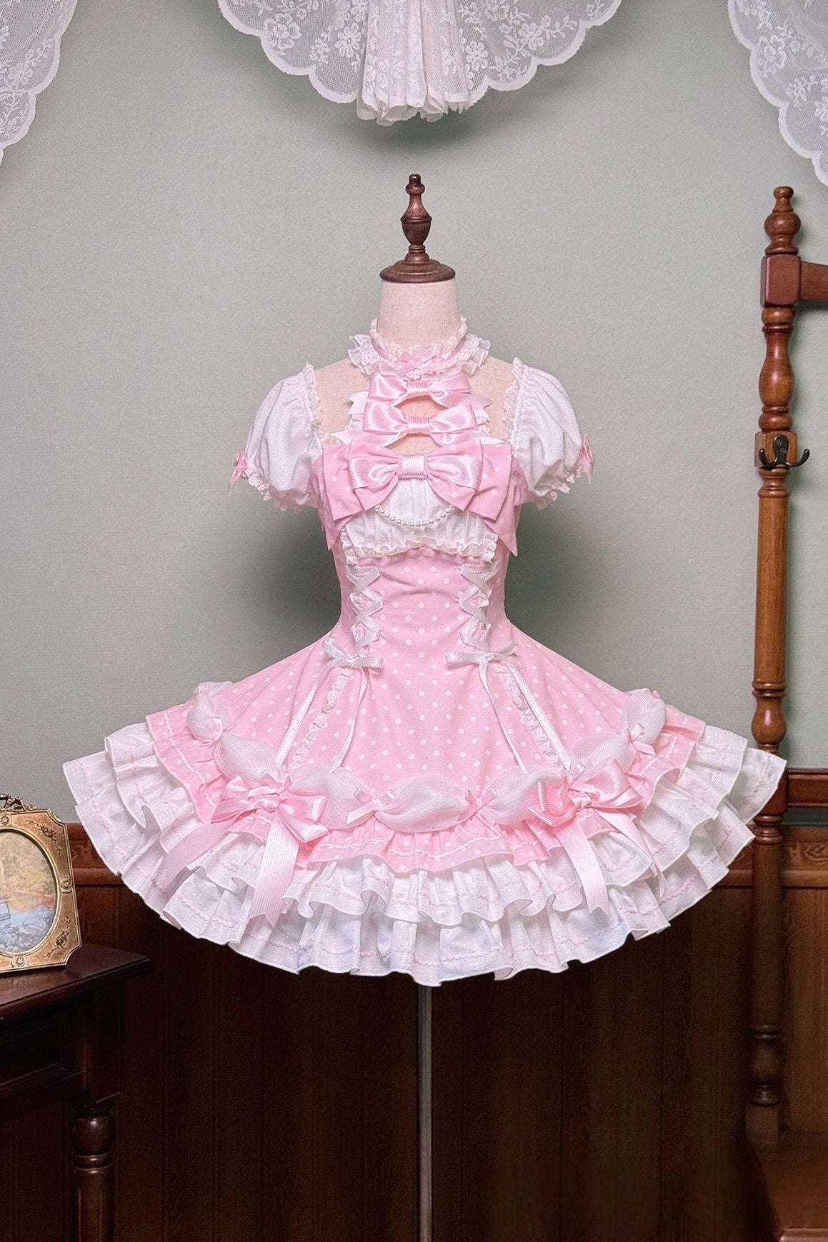 Vintage Polka Dot Lolita Halter Pink OP Dress