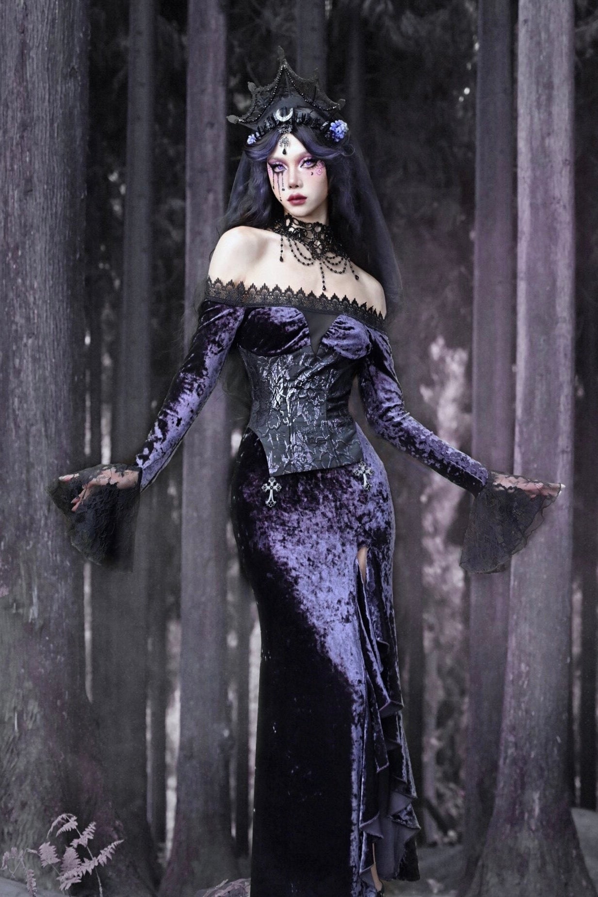 Lunar Ritual Gothic Long-sleeve Dress