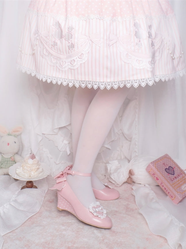 Little Snack Vintage‑Style Polka‑Dot Sweet Lolita Wedge‑Heel Shoes