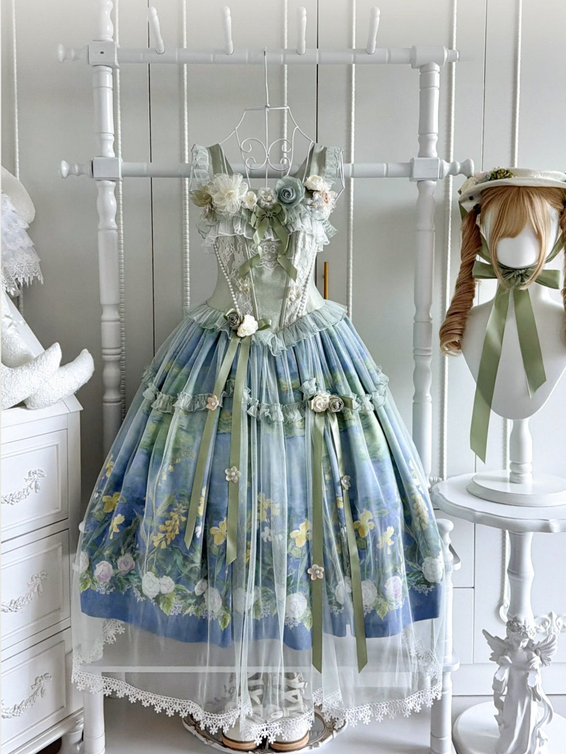 Violet‑Hued Lake Classic Oil‑Painting Printed Tulle Lolita JSK Dress