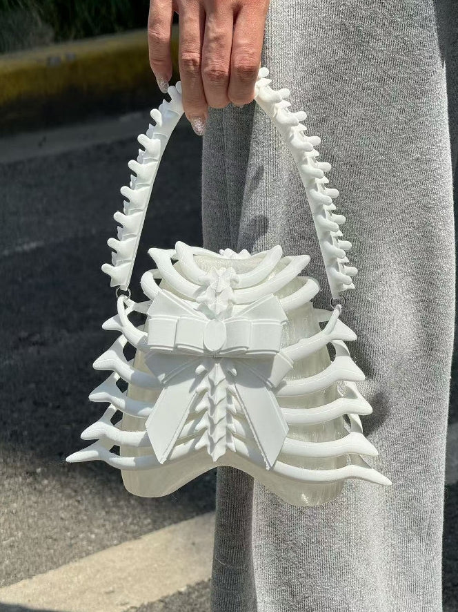 Rib Cage 3D Printed PLA Resin Crossbody White Bag
