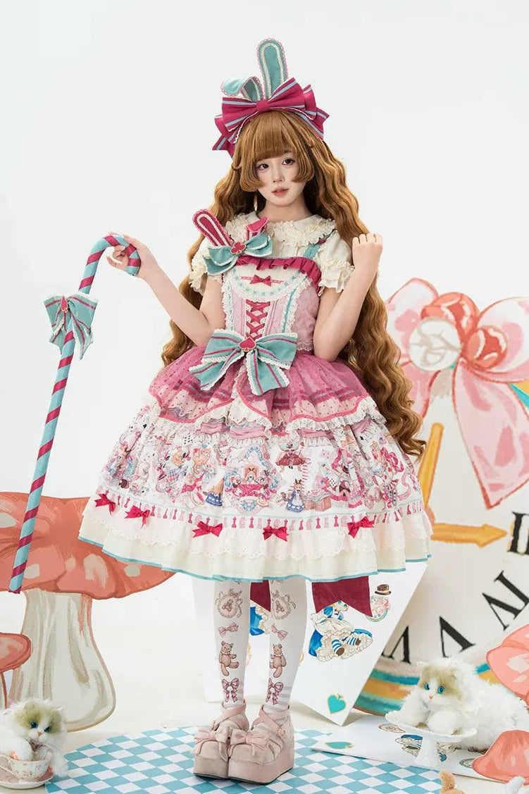 Cat Alice Fantasy Dreamland Lolita JSK Sweet Kawaii Wonderland Print