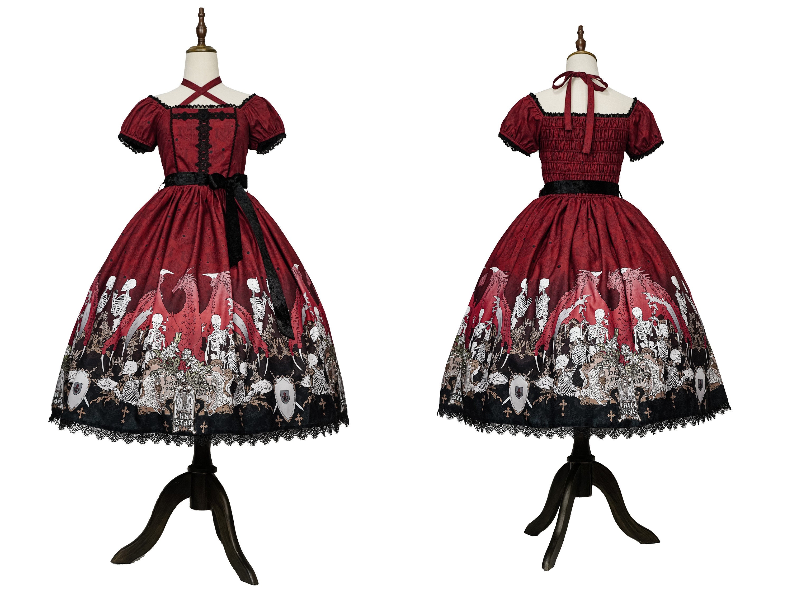 Dragon Bone Lily Lolita Gothic Red OP Dress