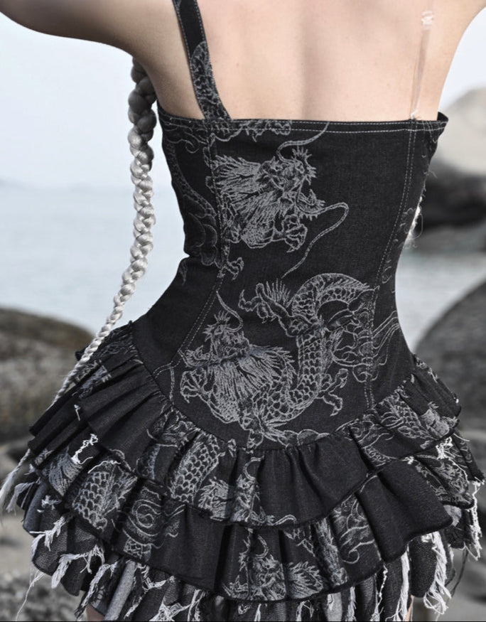 Lolita Punk Y2K Dragon Print Dress LG1022