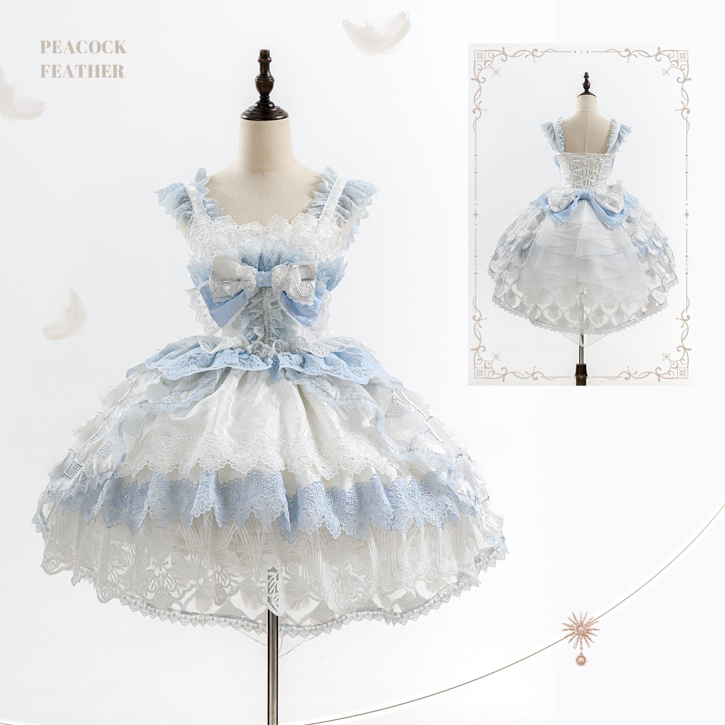 Peacock Feather SP Bridal Lolita Blue & White JSK Dress