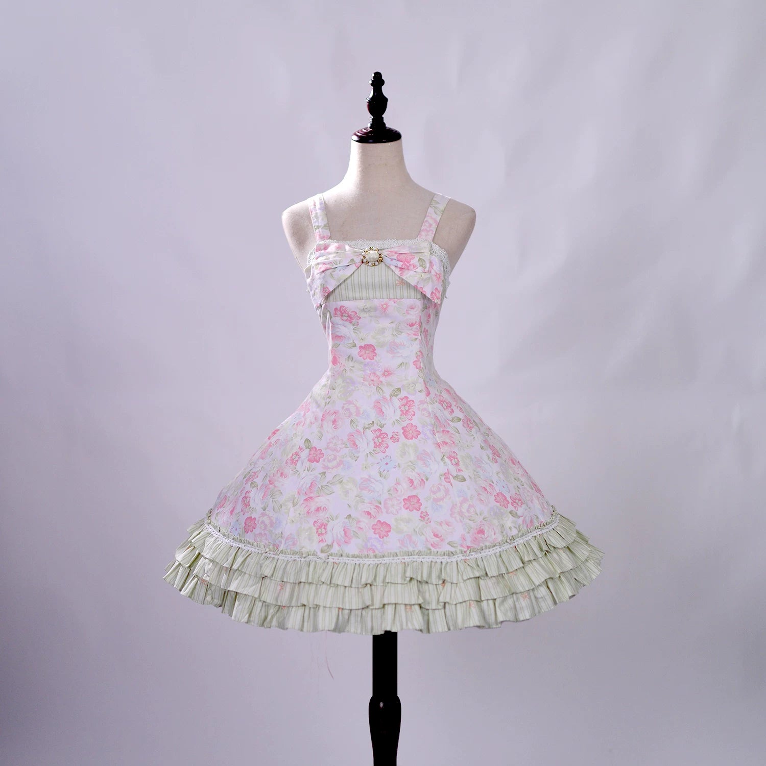 Rose Spring Romance Pink Green Floral Classic Lolita JSK Dress