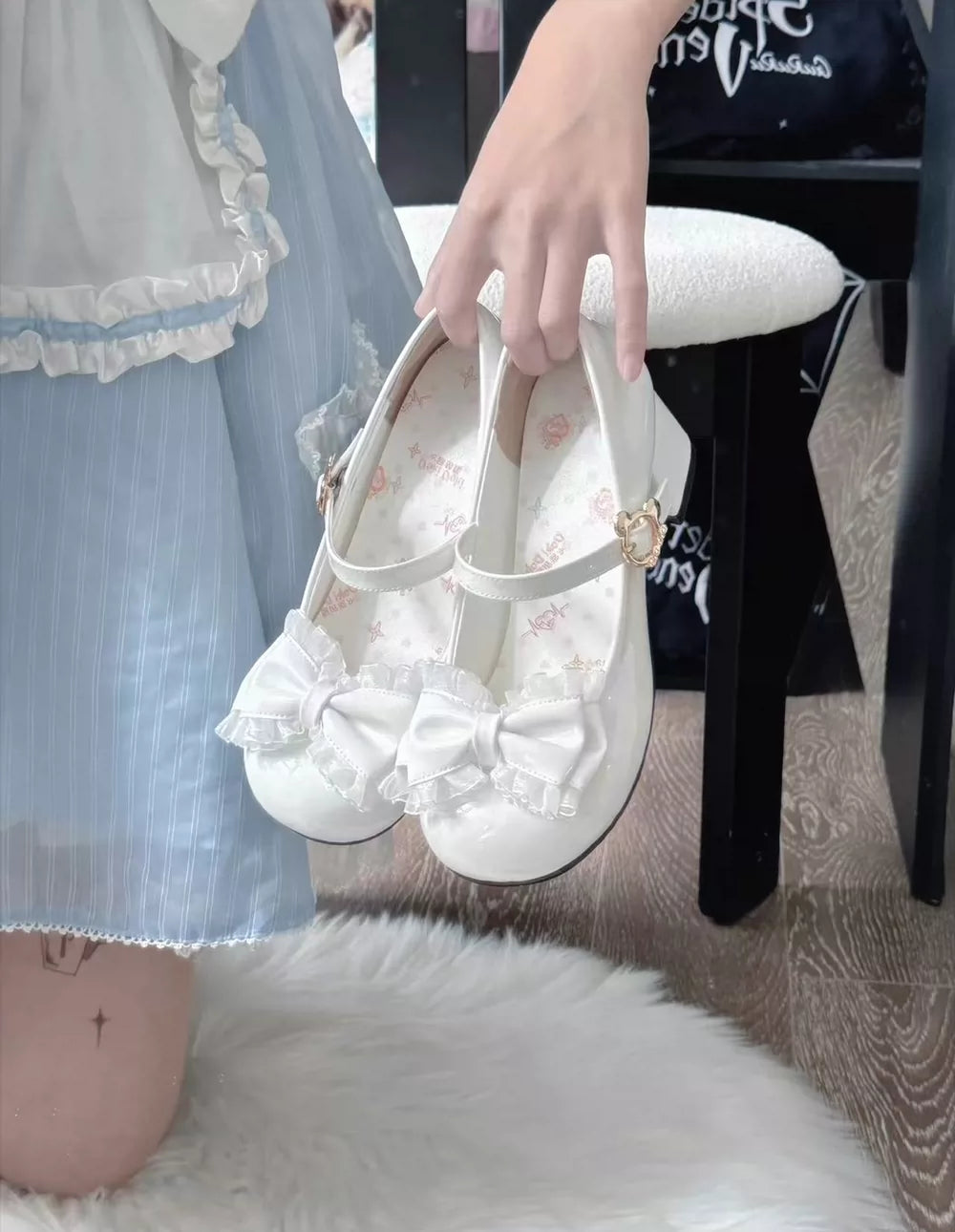 Little Gummy Sweet Lolita Lace Bow Mary Jane Mid Heel Shoes