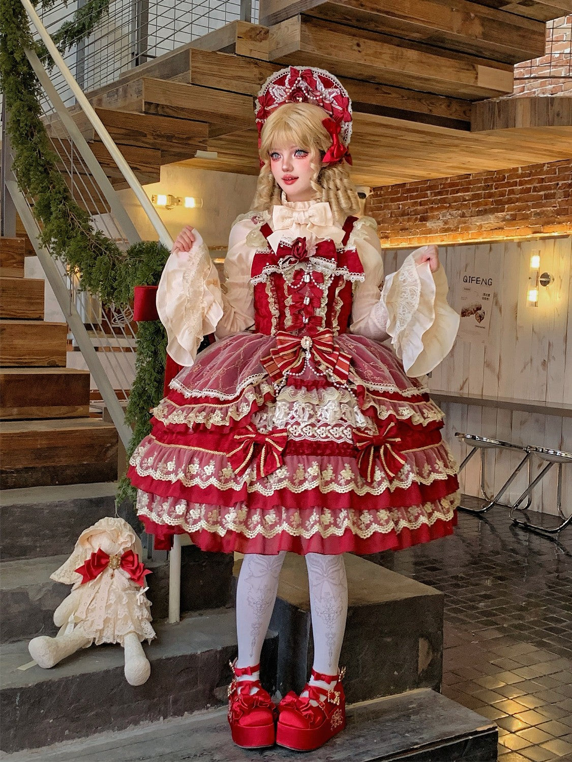 Crown of Gems Lolita Original Doll‑Like Strap JSK Red Dress
