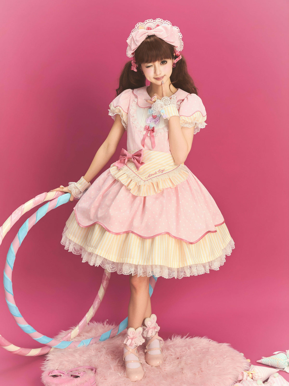 Miss Donut Pink Cream Donut-Theme Vintage Sweet Lolita OP Dress