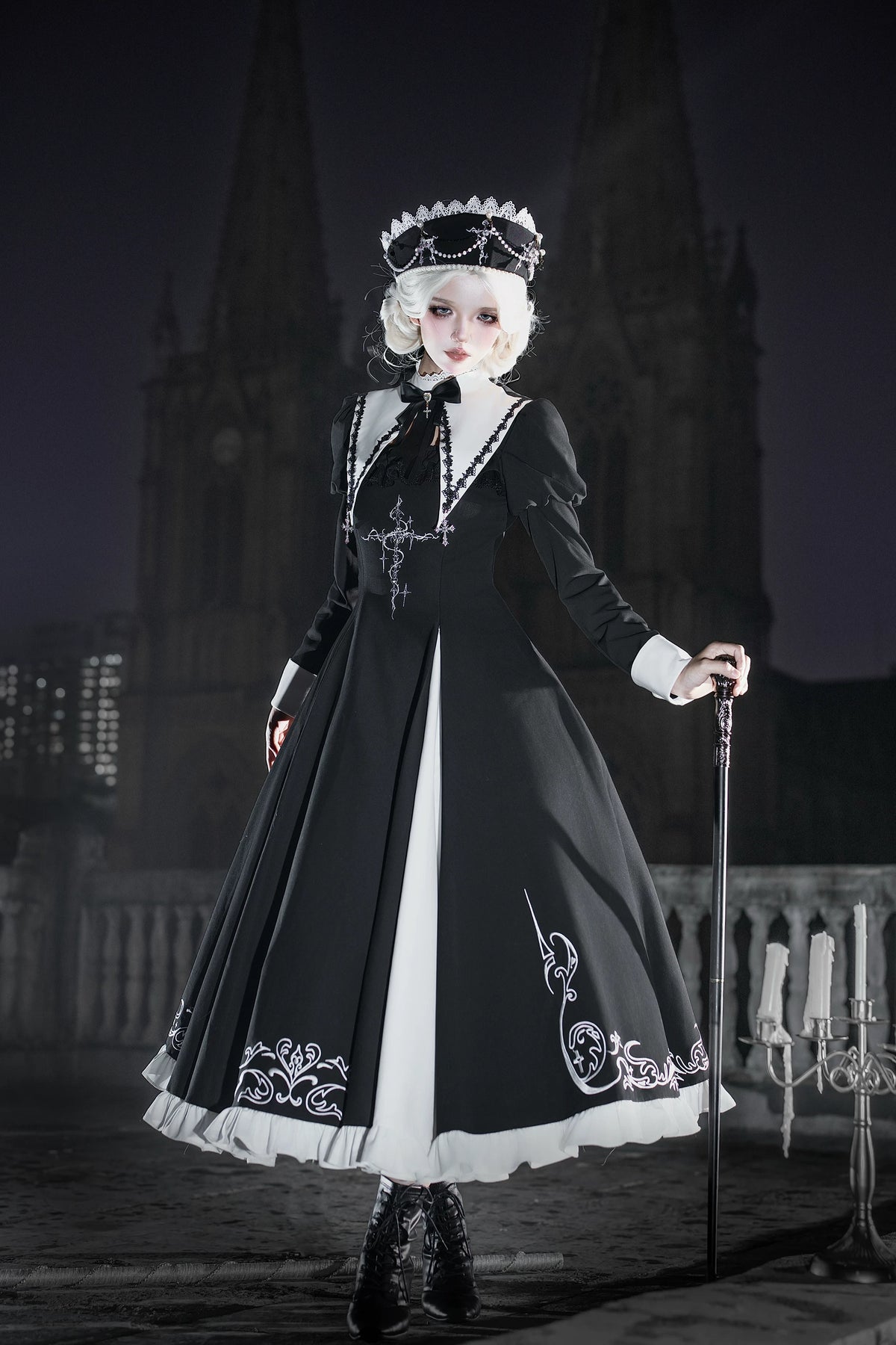 Nightfall Judgment Lolita Gothic‑Style Embroidered Long & Short OP Dress