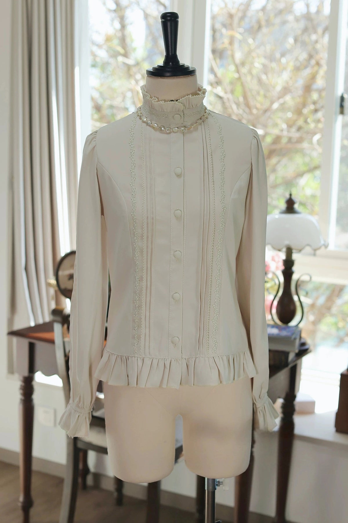 Morning Mist & Letter Paper Stand Collar Classic Lolita Blouse