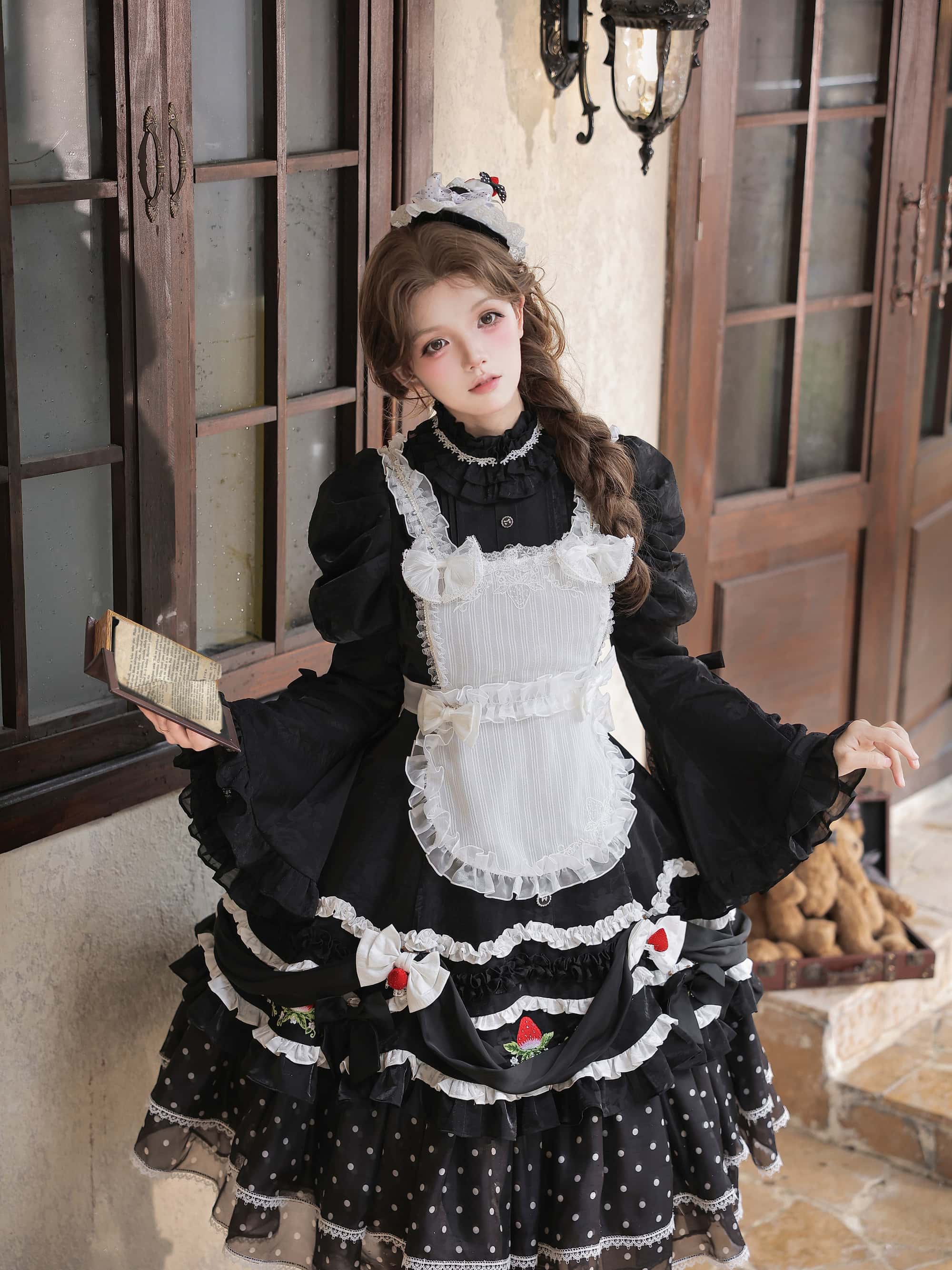 Twilight Berry Princess Gothic Maid Lolita Tiered Embroidered OP Dress