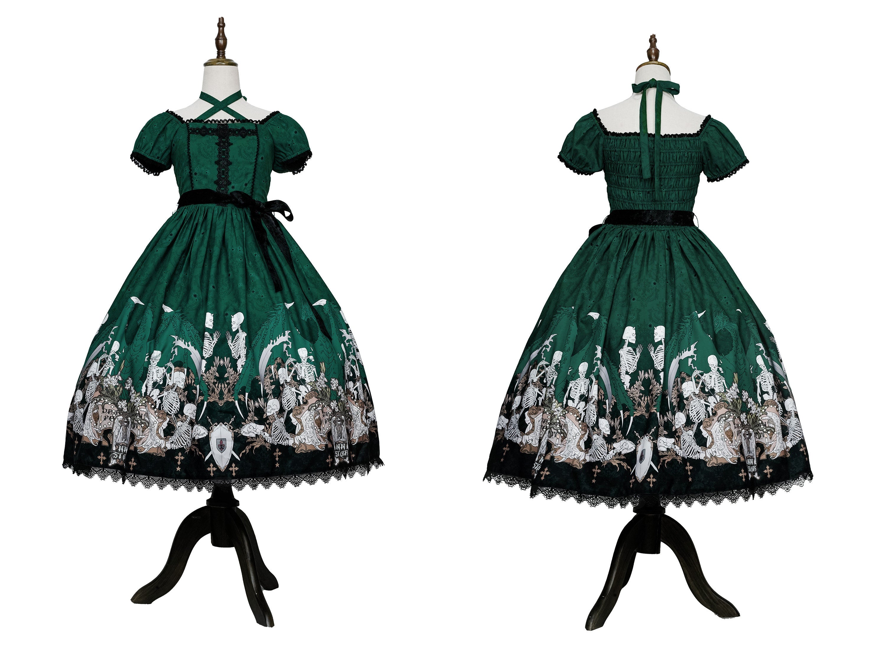 Dragon Bone Lily Lolita Gothic Green OP Dress