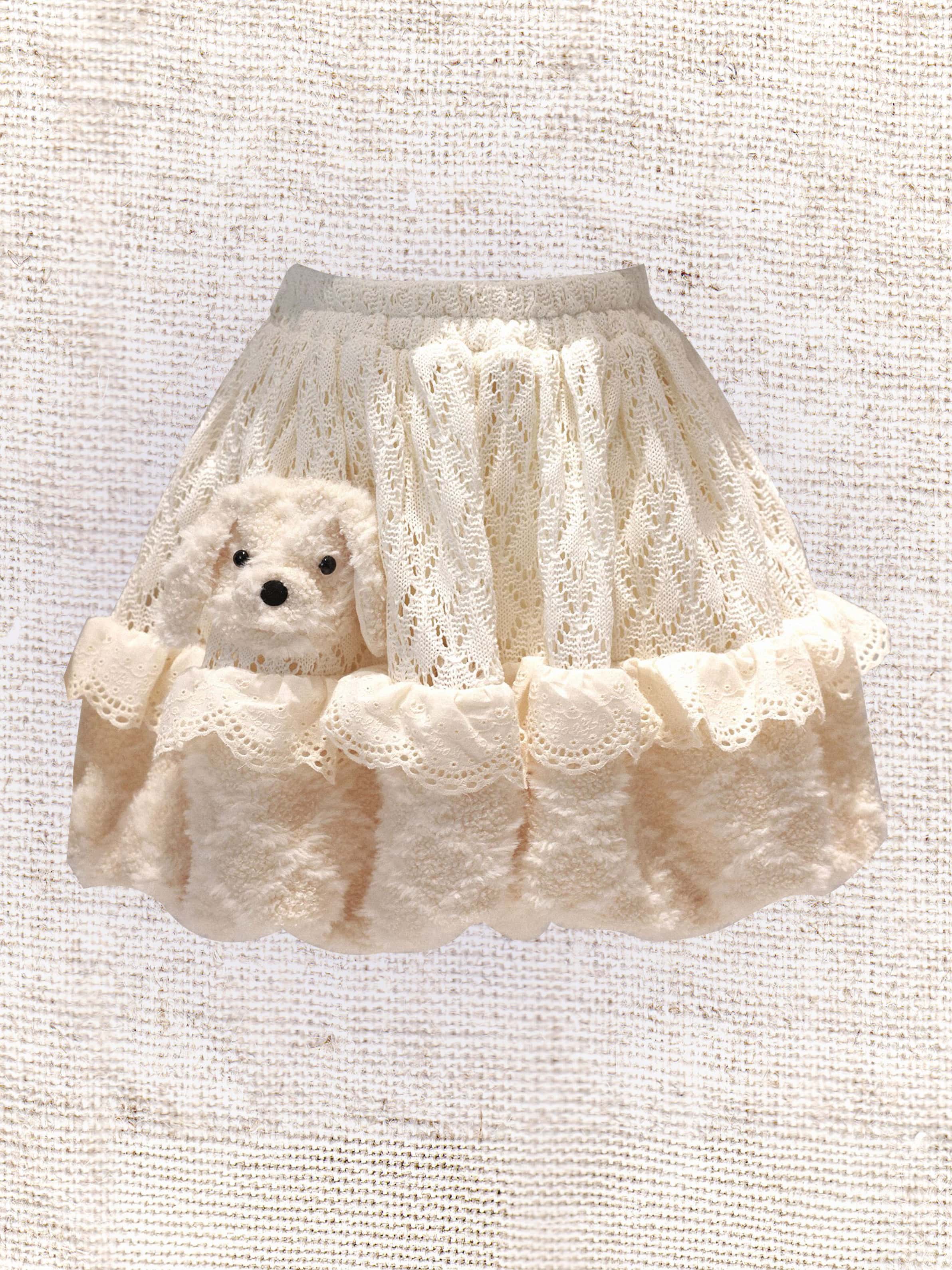 Fluffy Puppy Sweet Lolita Cross Collar Blouse Inner Dress Knit Apron Full Set