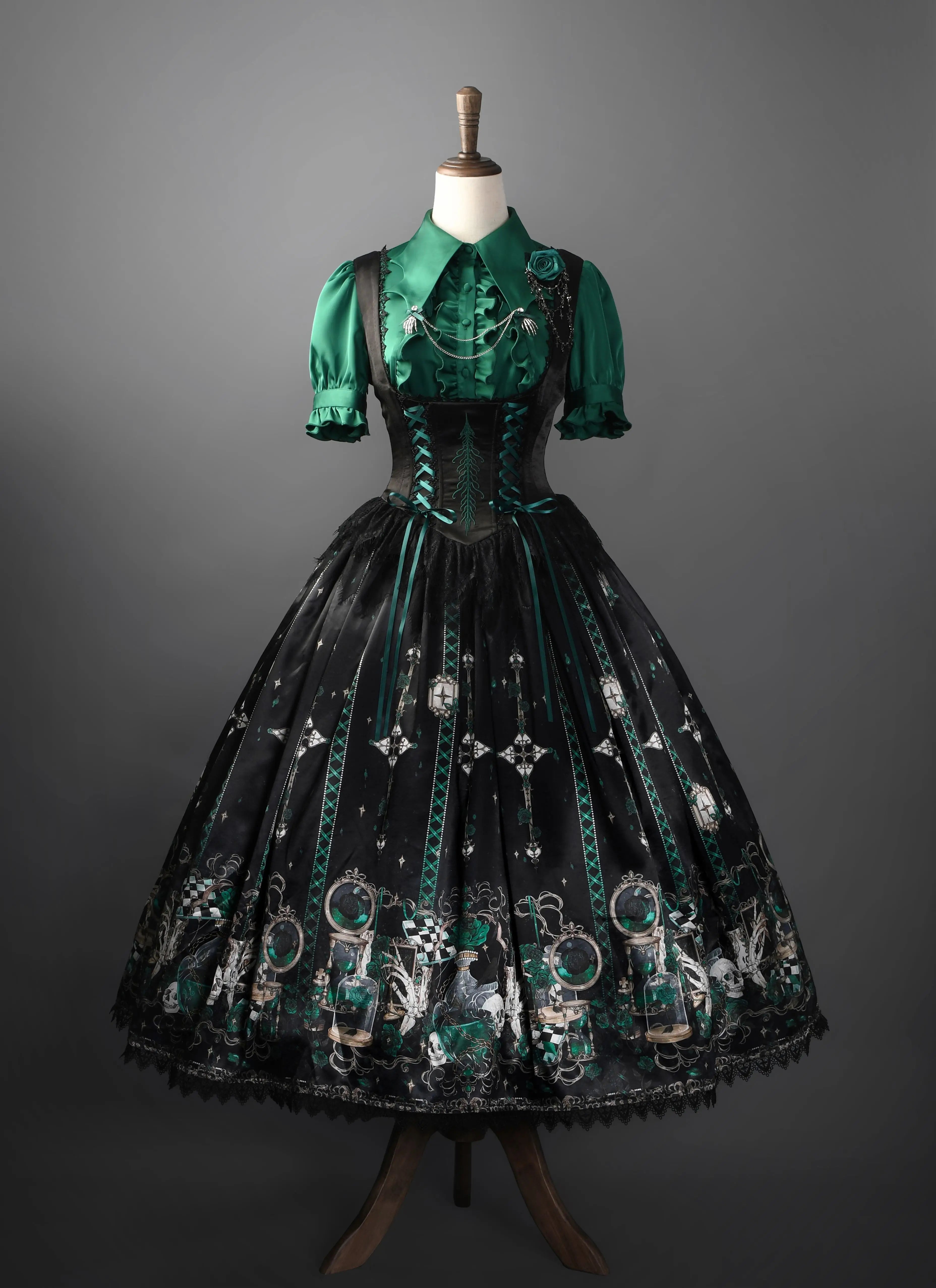 Blood Laboratory Green Skull Potion Print Gothic Lolita Long JSK