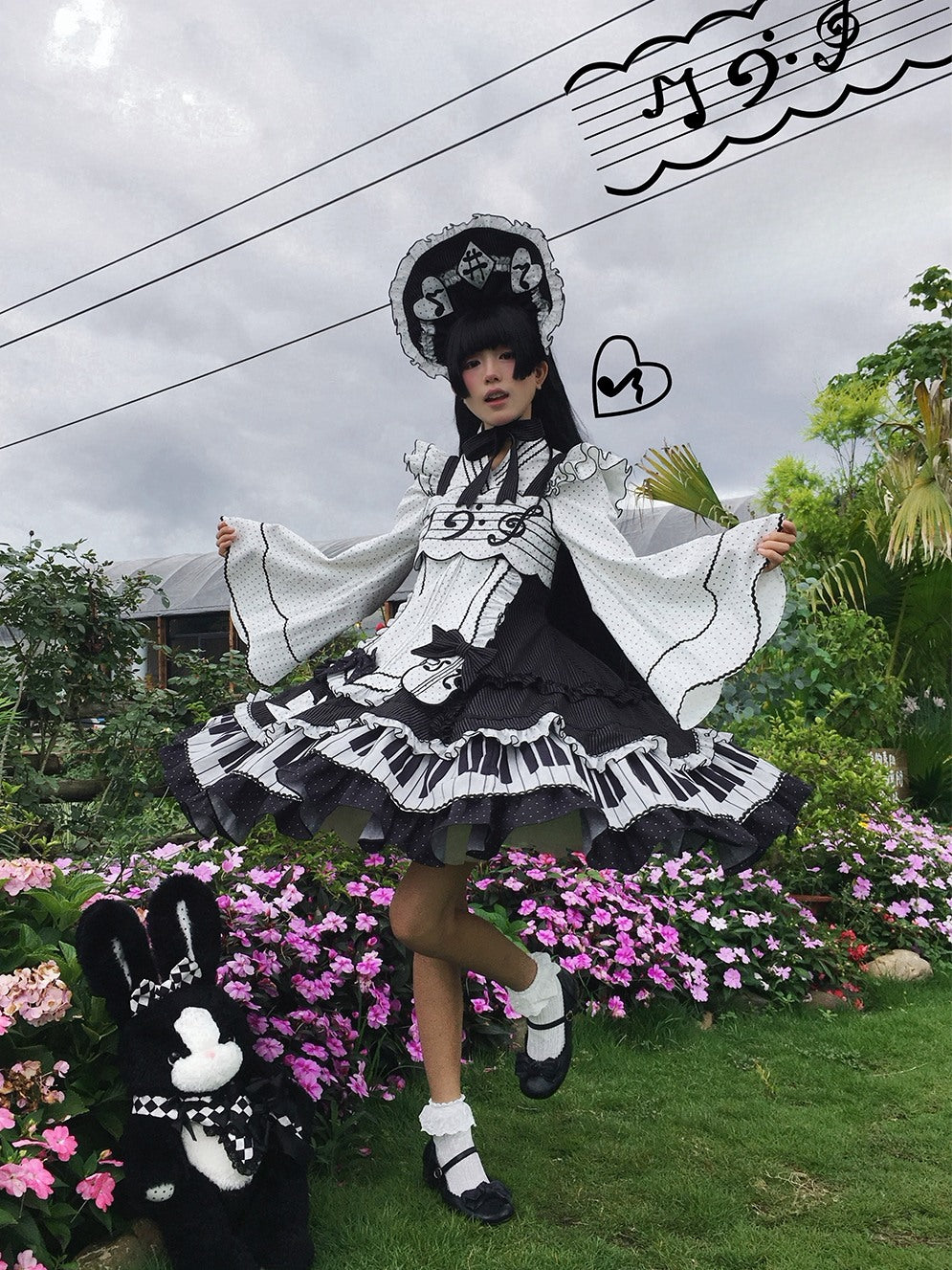 Rhythmic Notes Piano Key Gothic Classic Lolita JSK Full Set