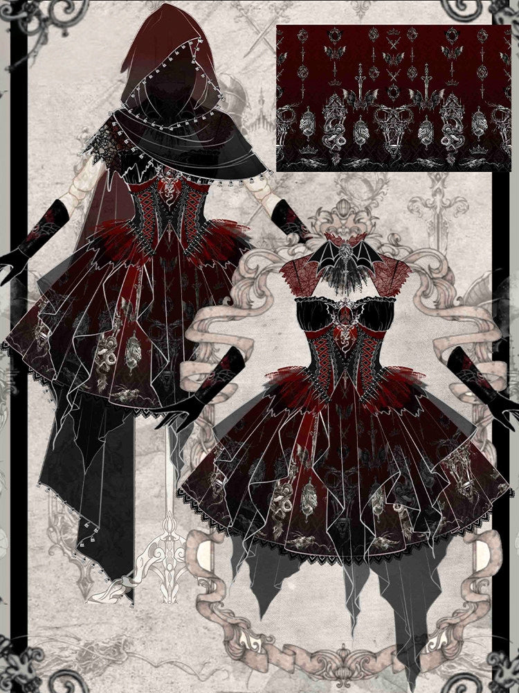 Black-Red Dragon Bone Gothic Lolita JSK Dress