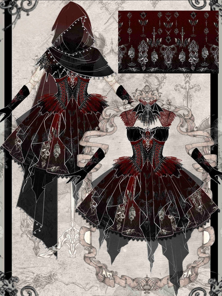 Robe JSK gothique Lolita « Black-Red Dragon Bone »