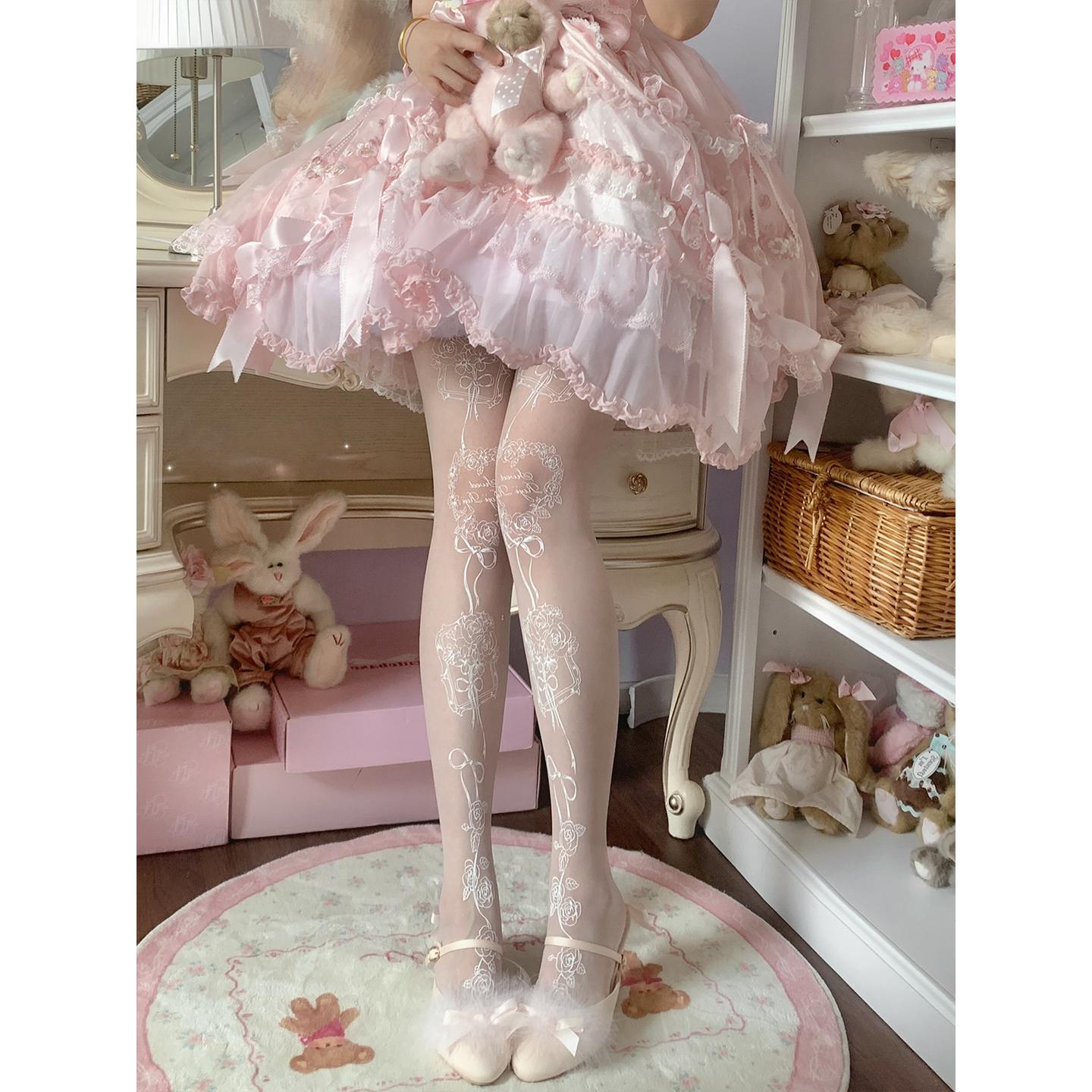 Lolita Rose Print Vintage Lace Elegant Tights
