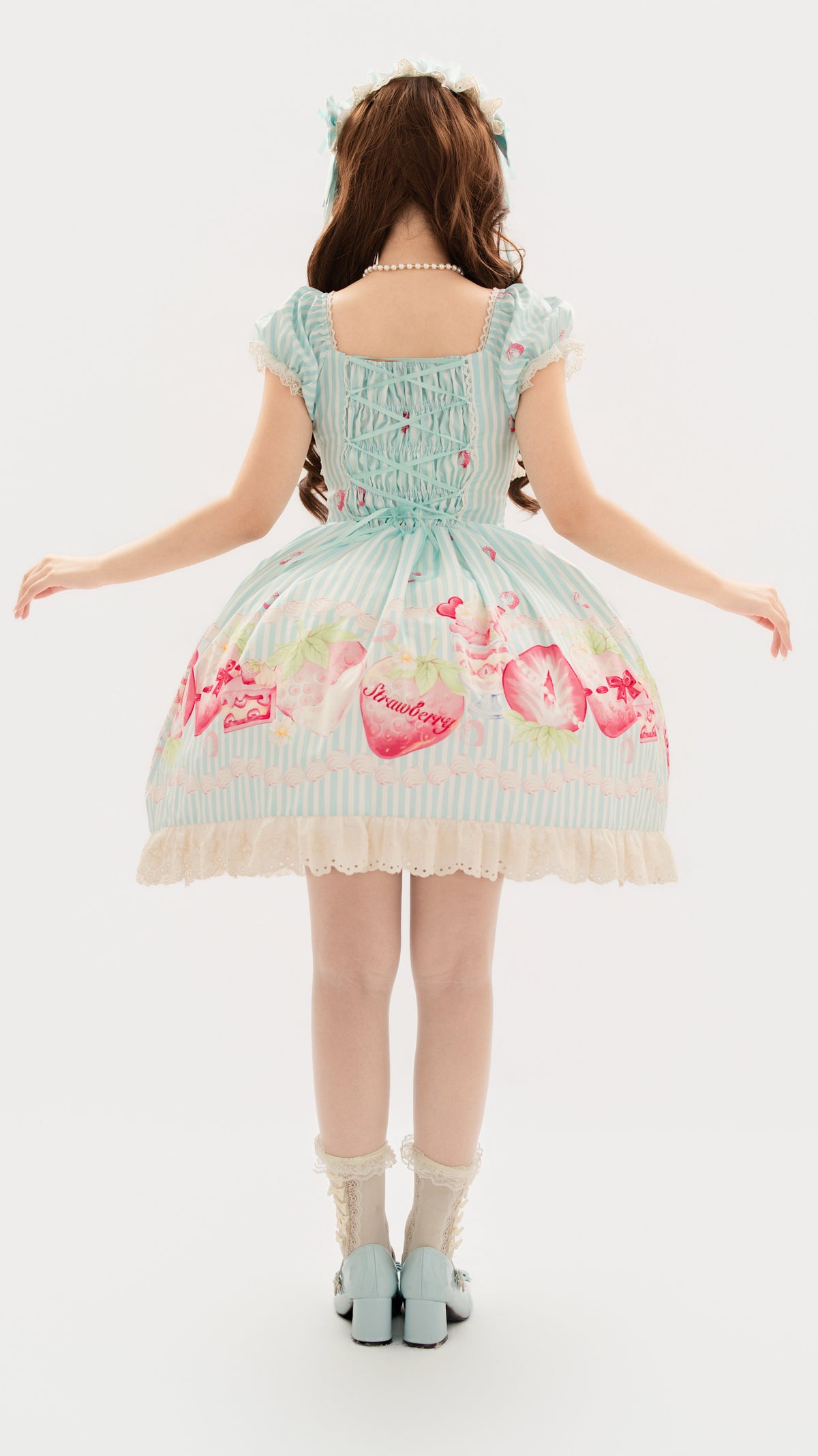 Strawberry Fairy Realm Sweet Stripe Lolita Print OP Dress