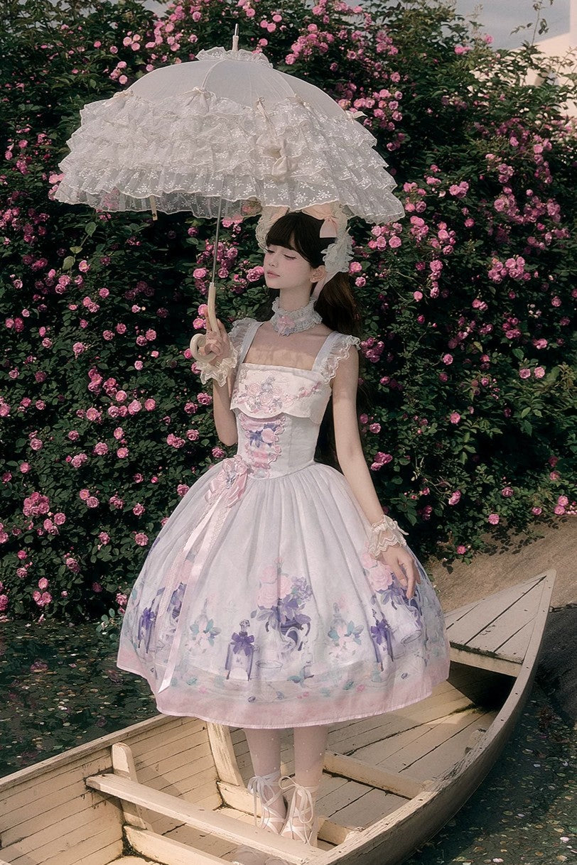 Morning Dew Rose Blue Green Hanfu Lolita JSK Dress Set