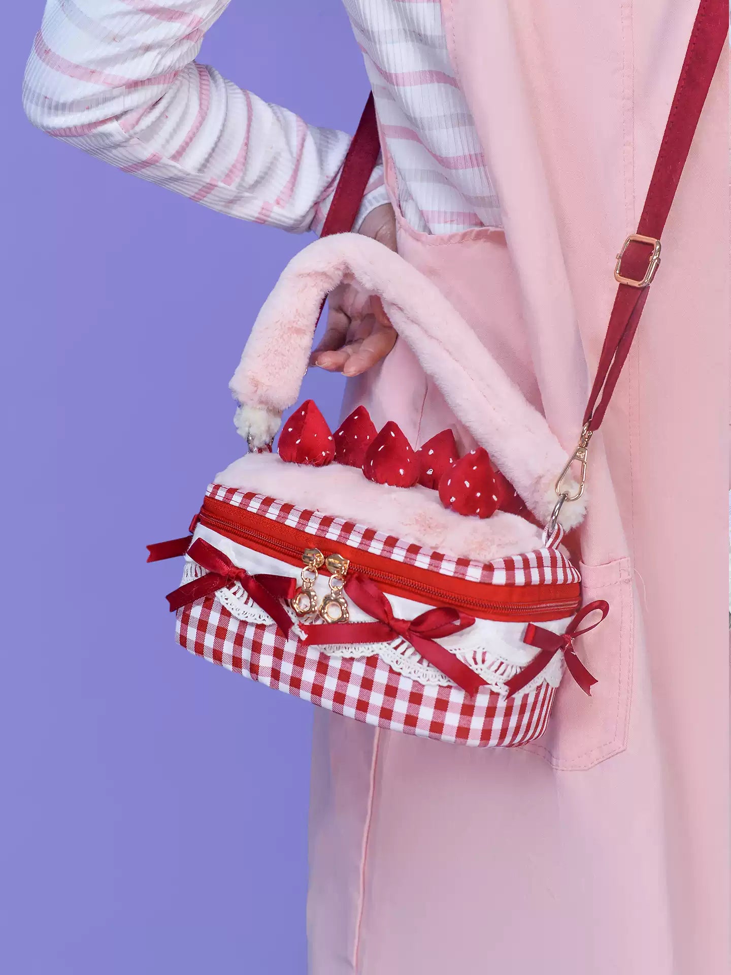 Strawberry Cake Gingham Sweet Lolita Crossbody Bag