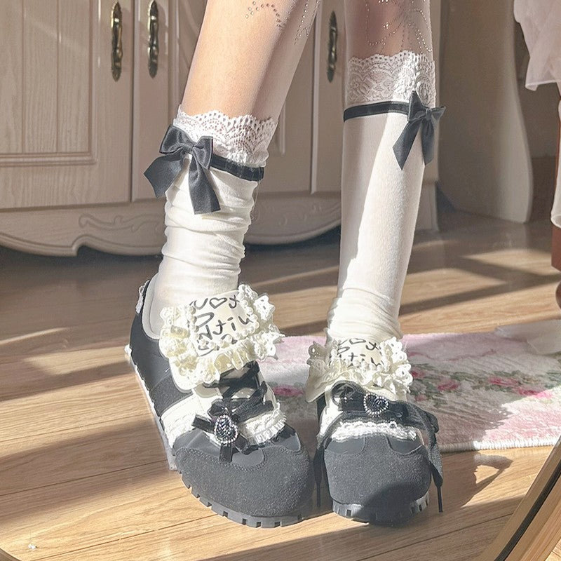 Lolita Bow Patchwork Flat Shoes LE5004