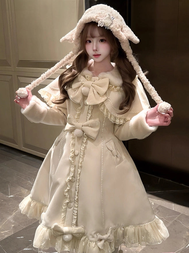 Nico Rabbit Lolita Original Autumn & Winter Sweet Style White Woolen Coat Outerwear