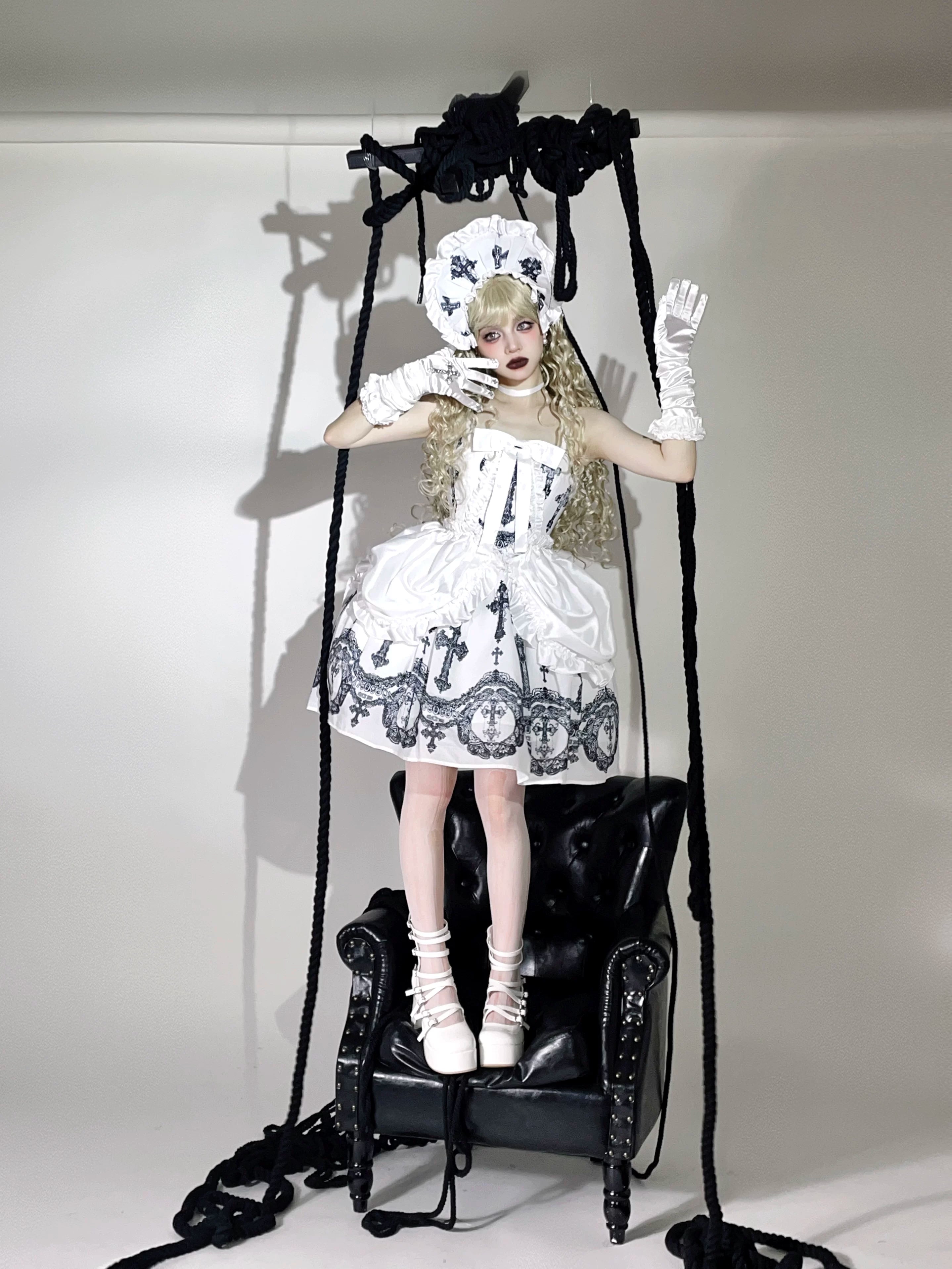 Lace Cross Gothic Lolita JSK White Set