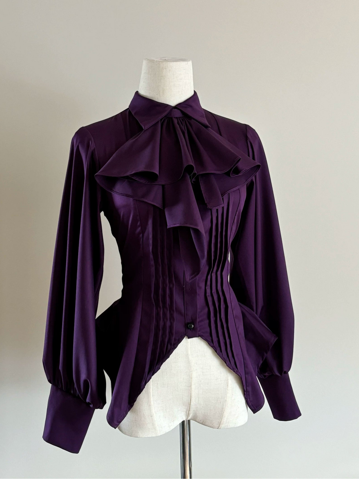 Kaguya Gothic Lolita Lantern Sleeve Pintuck Blouse White Purple