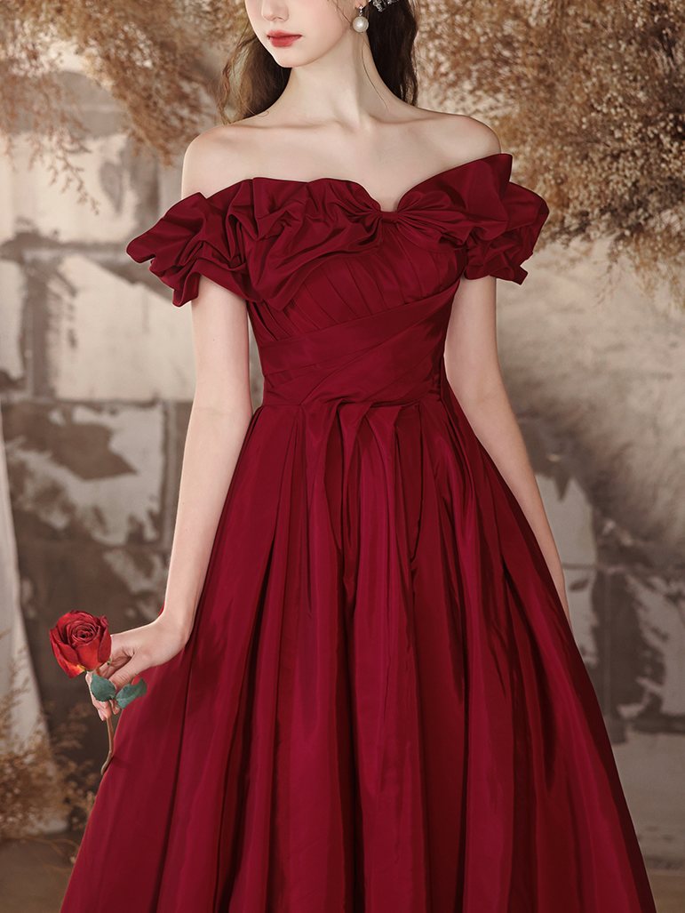 Elegant Wine Red Taffeta Formal Princess Dress LHD0001