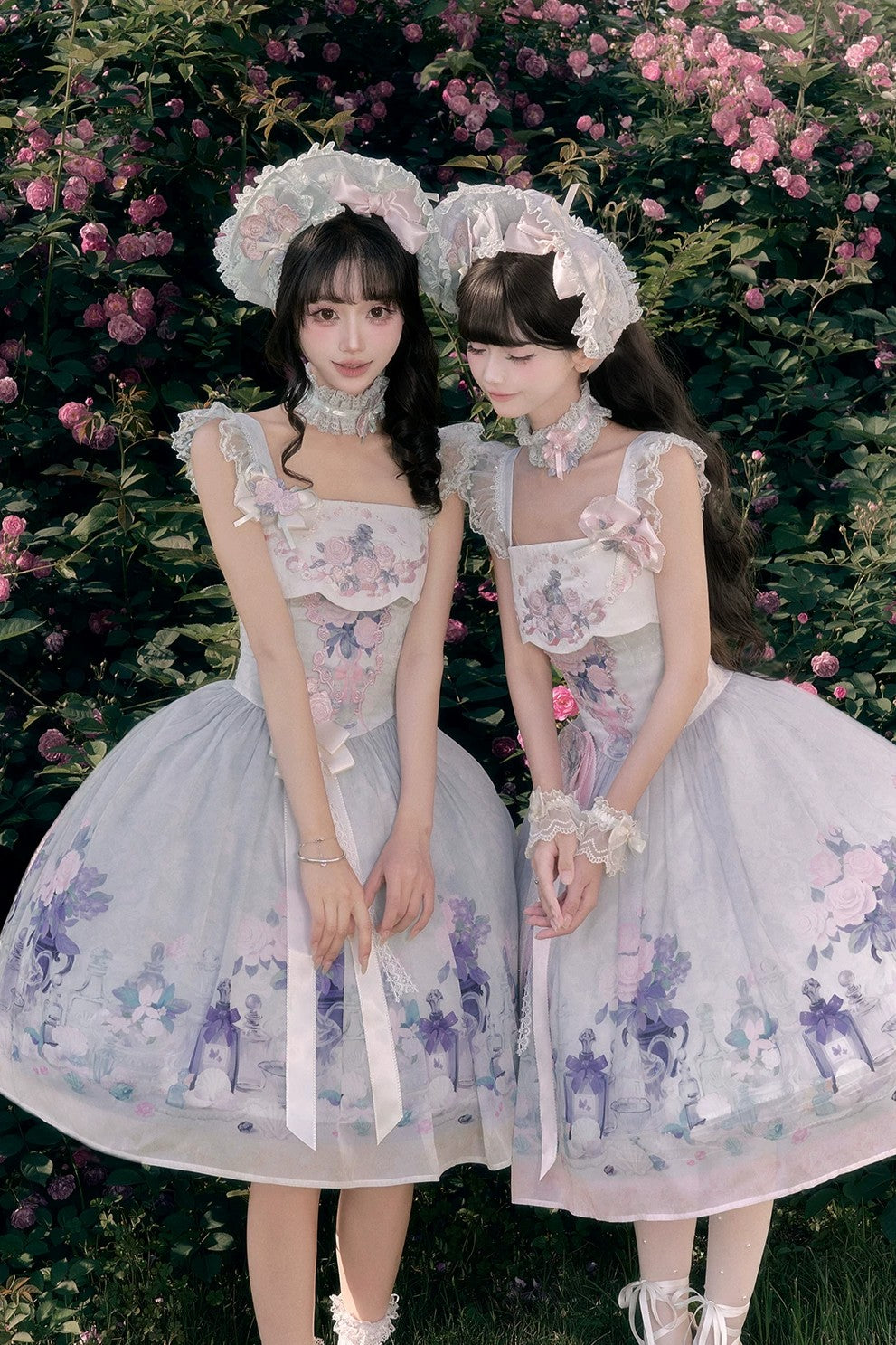 Morning Dew Rose Blue Green Hanfu Lolita JSK Dress Set