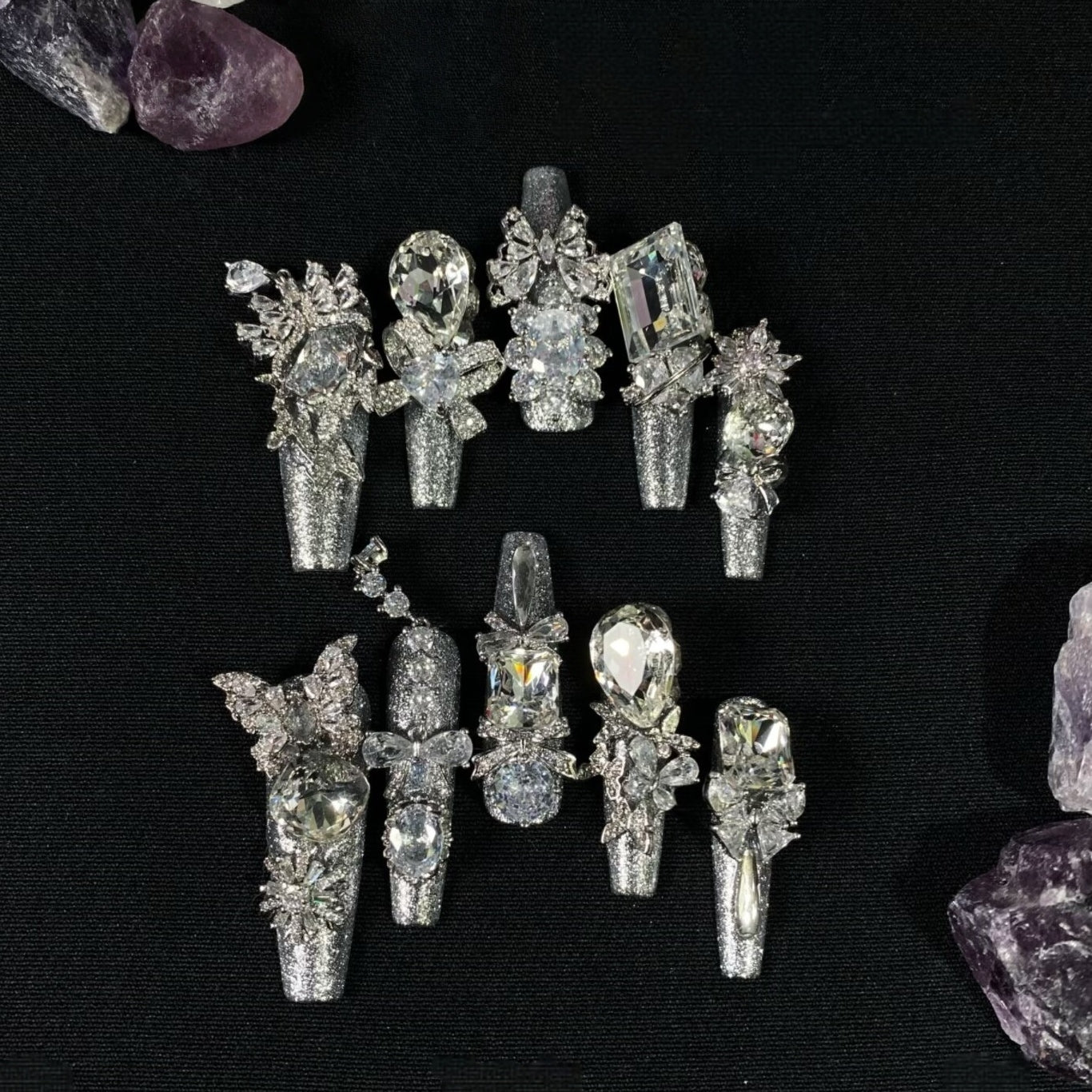Silver Moon Butterfly Chain Diamond Long Lolita Nail Art