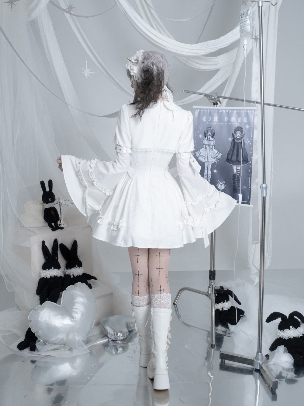 Tin Doll Black & White Gothic Lolita Lace Dress