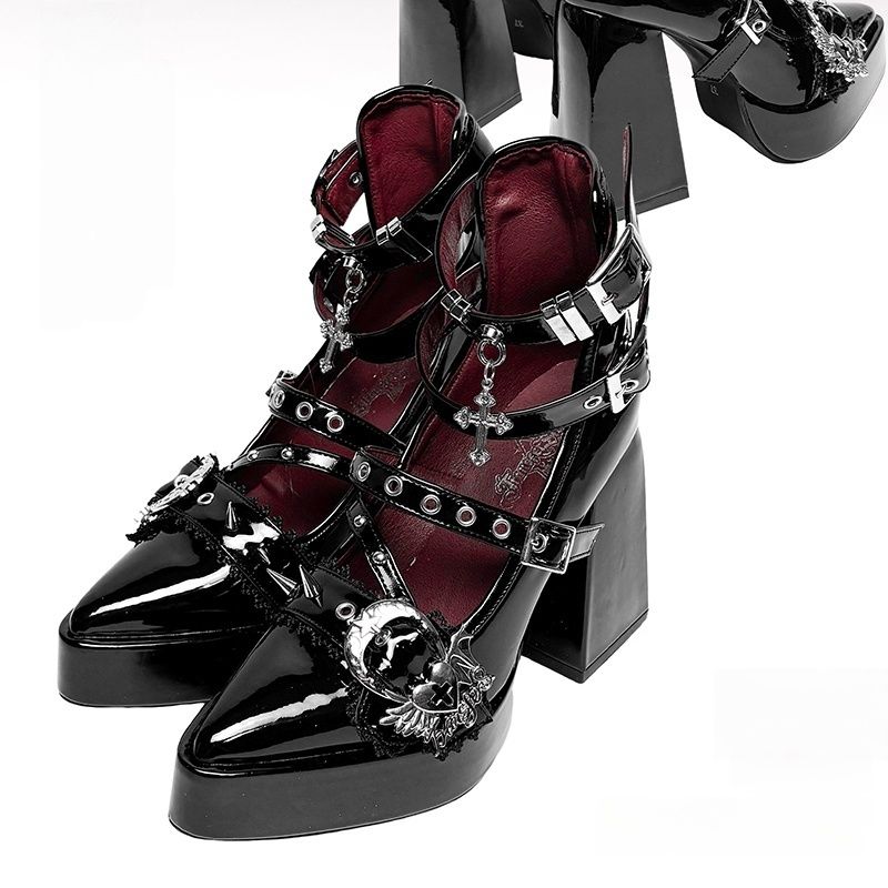 Lolita Gothic Dark style Block Mid Heels LE5023