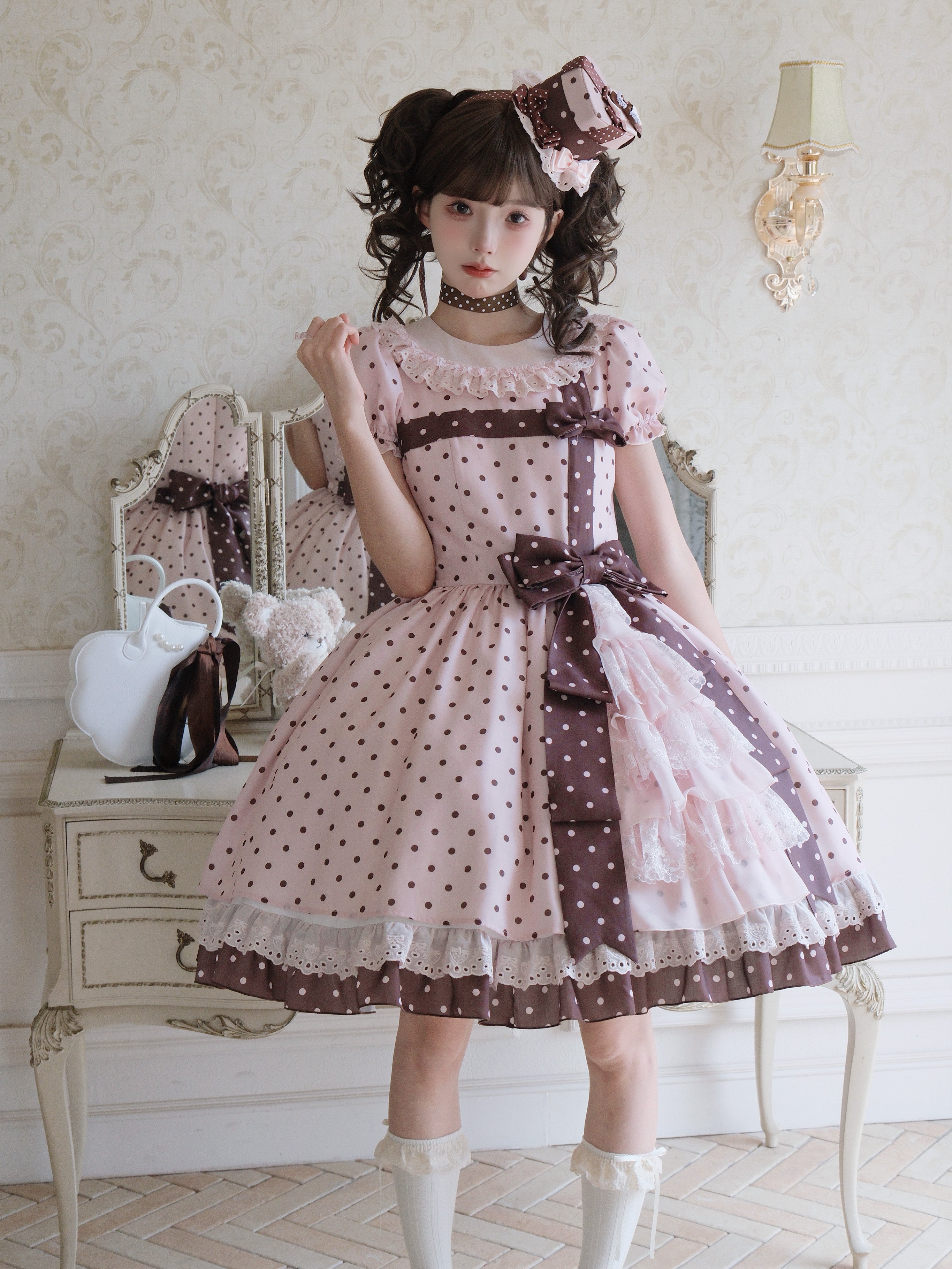 Canele Gift Box Pink Polka Dot Bow Sweet Lolita OP Dress