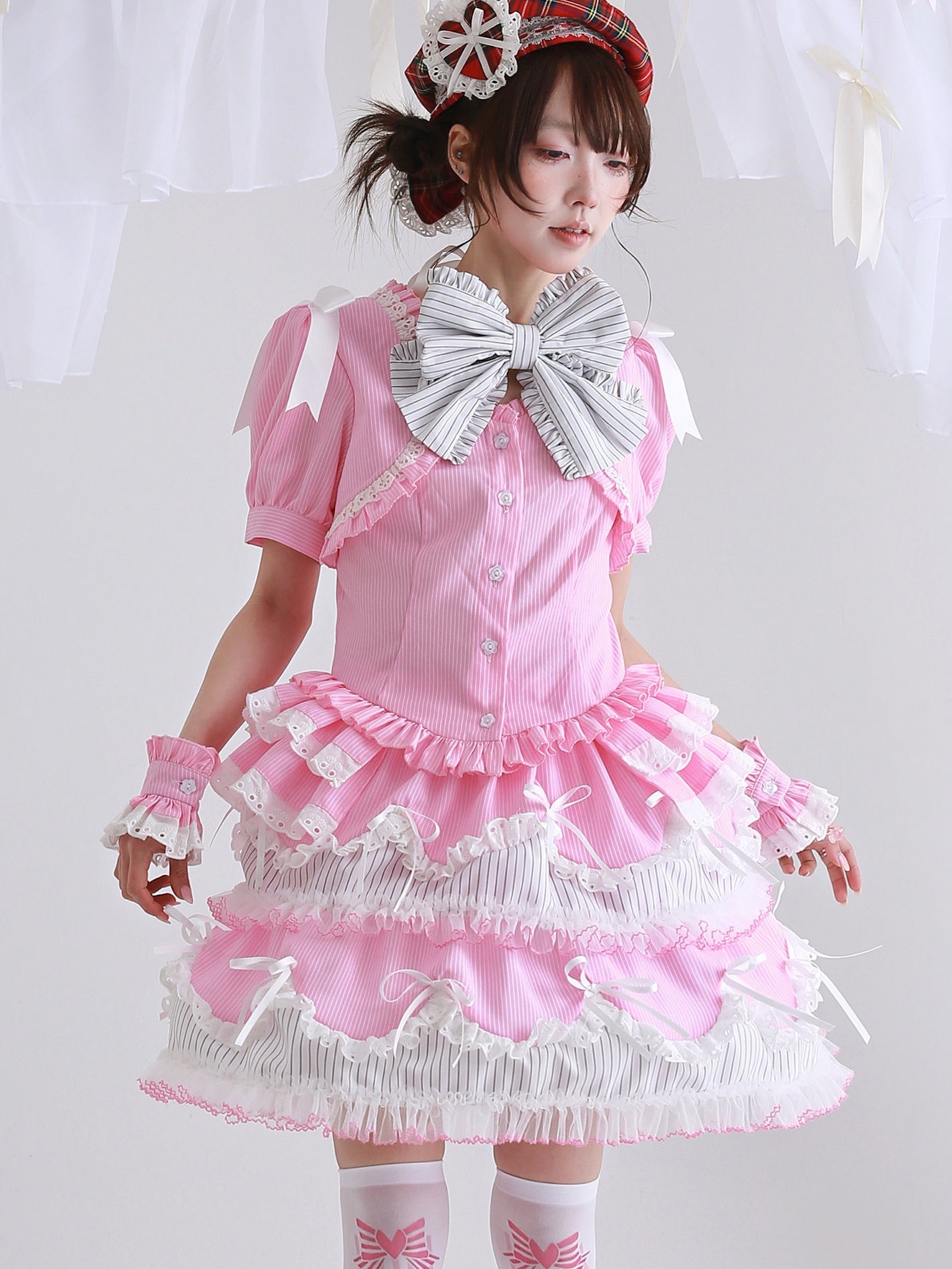 Candy Cottage Showa Retro Pink Striped Set