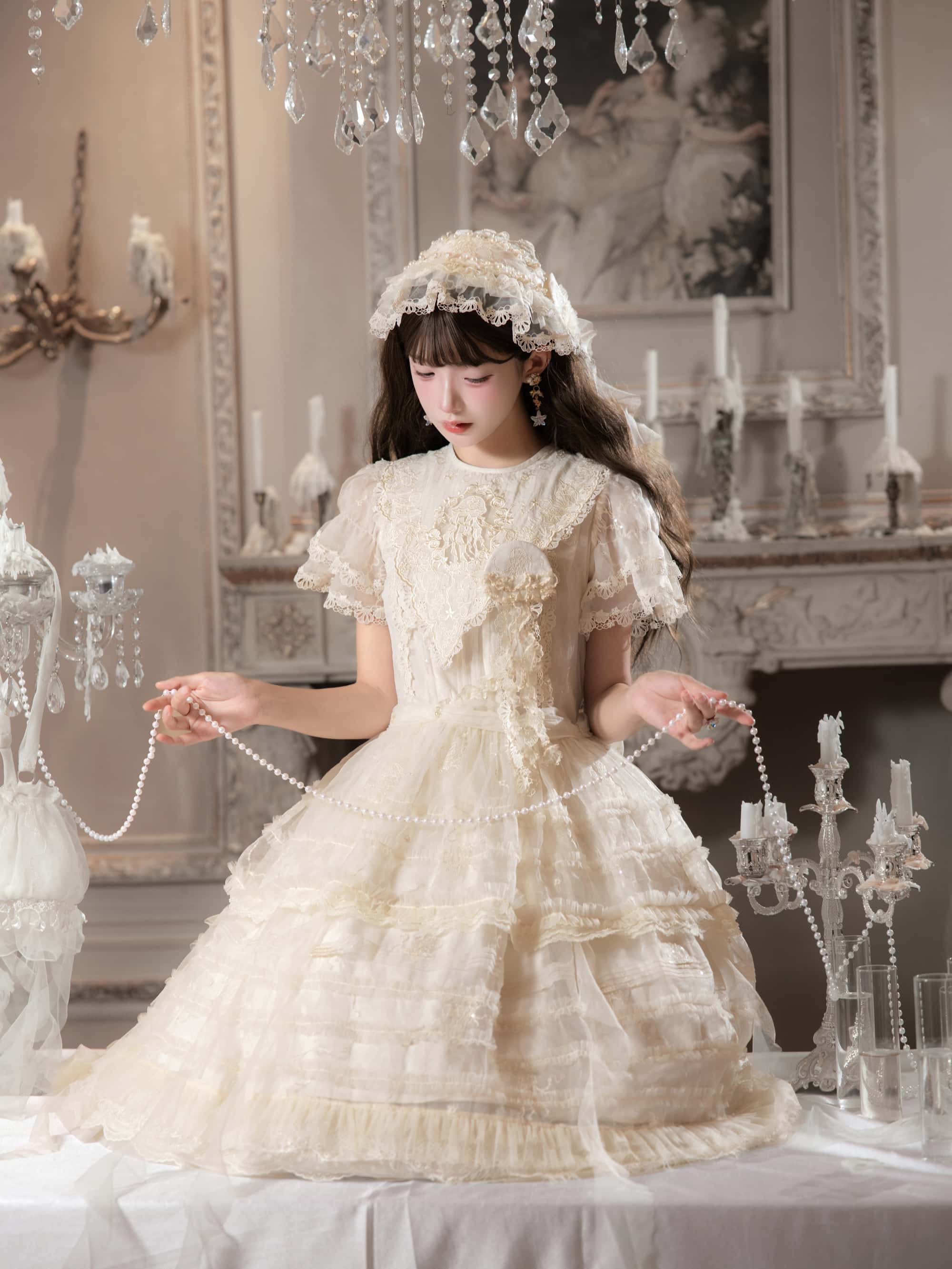 Colored Glaze Jellyfish Lolita Embroidered OP Dress