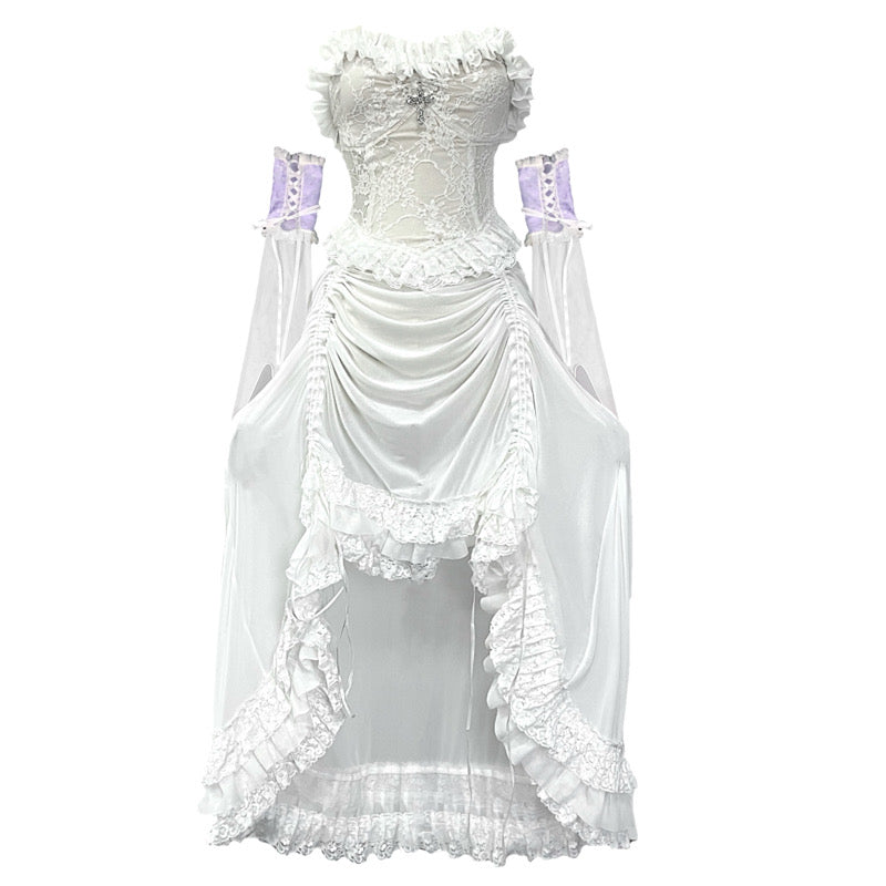 Lolita Gothic white Lace drawstring dress LG1002