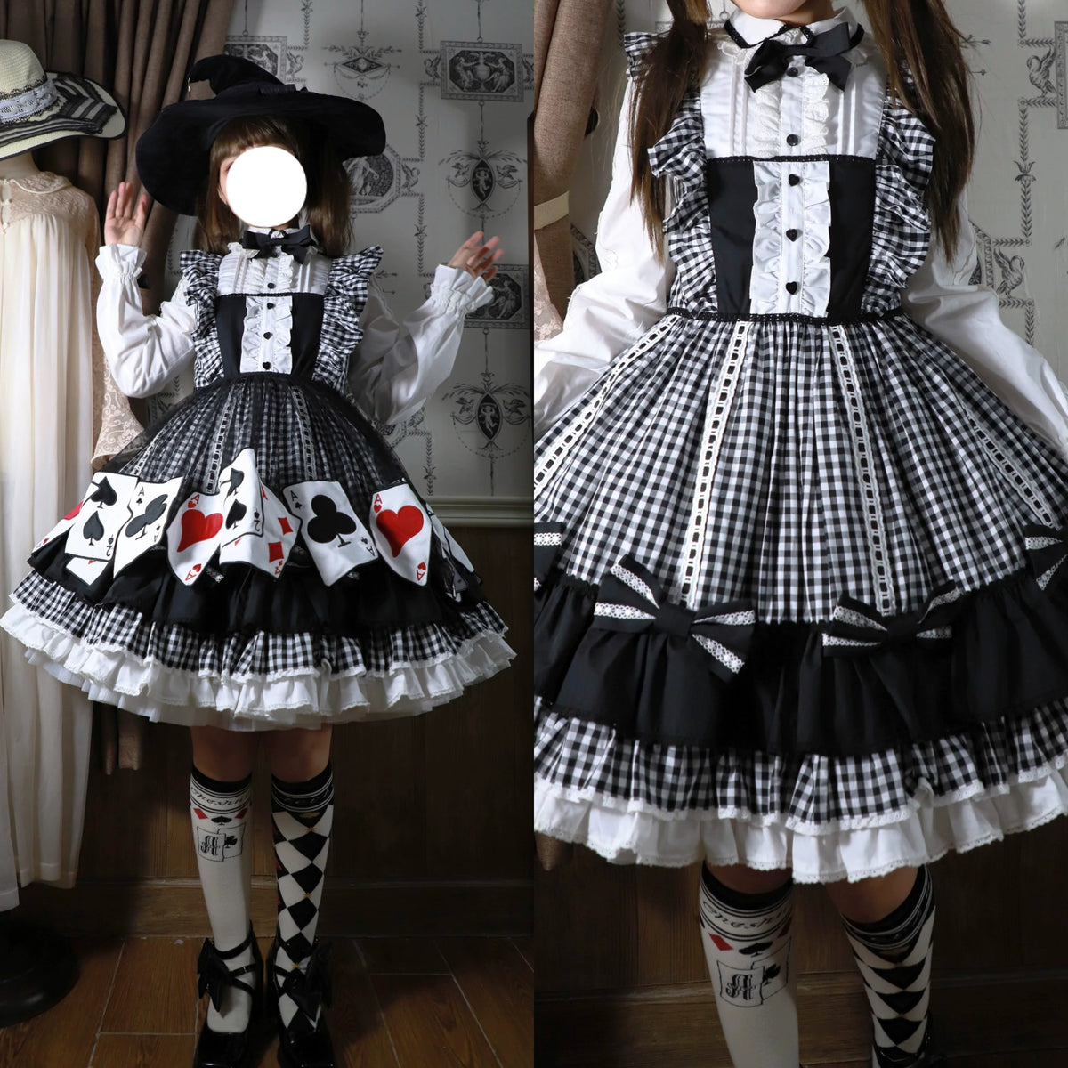 Alice Asymmetrical Argyle Combed Cotton Lolita Socks in Three Lengths