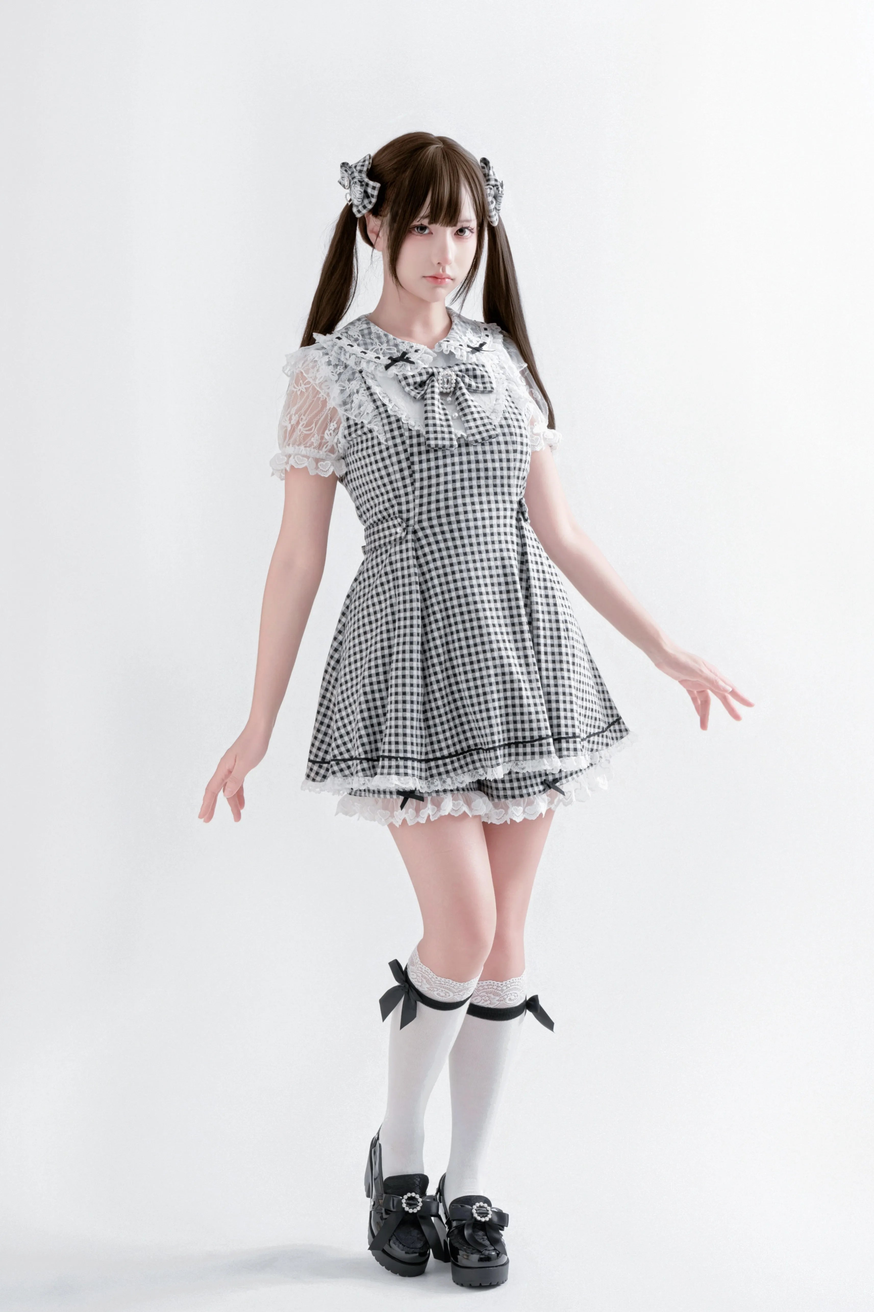 Kisskiss Two-Tone Plaid Lace Sweet Ryōsangata Cute Outfit Set