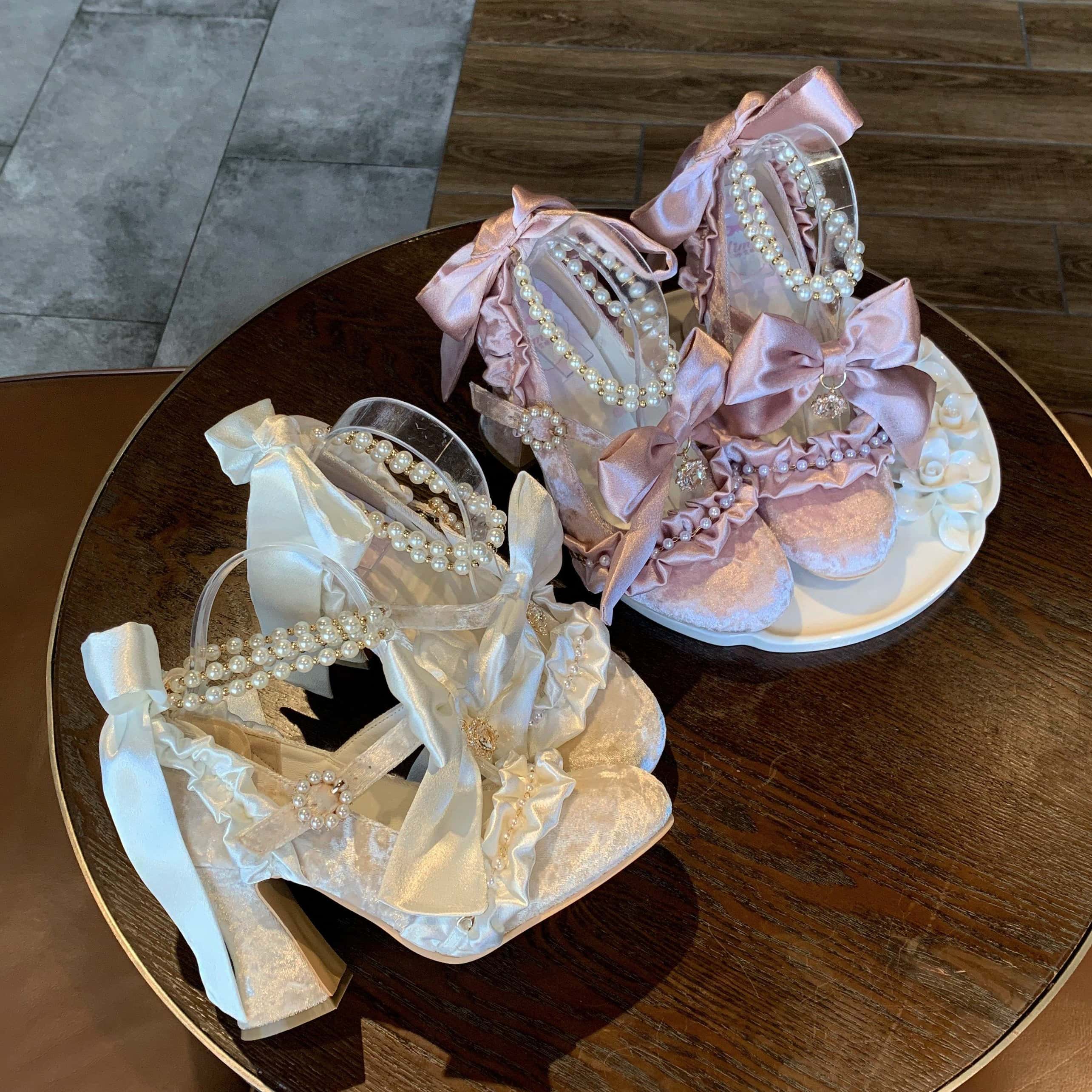 Ribbon Hymn 1.0 Lolita Vintage Heavy Craft Bridal Heels