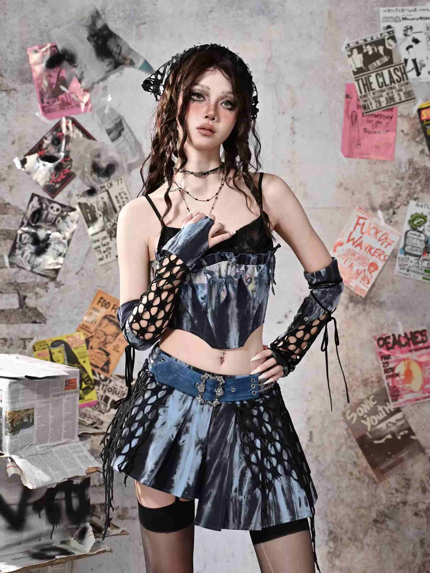 Y2K Punk Rivet Chain Bustier Set LE1020